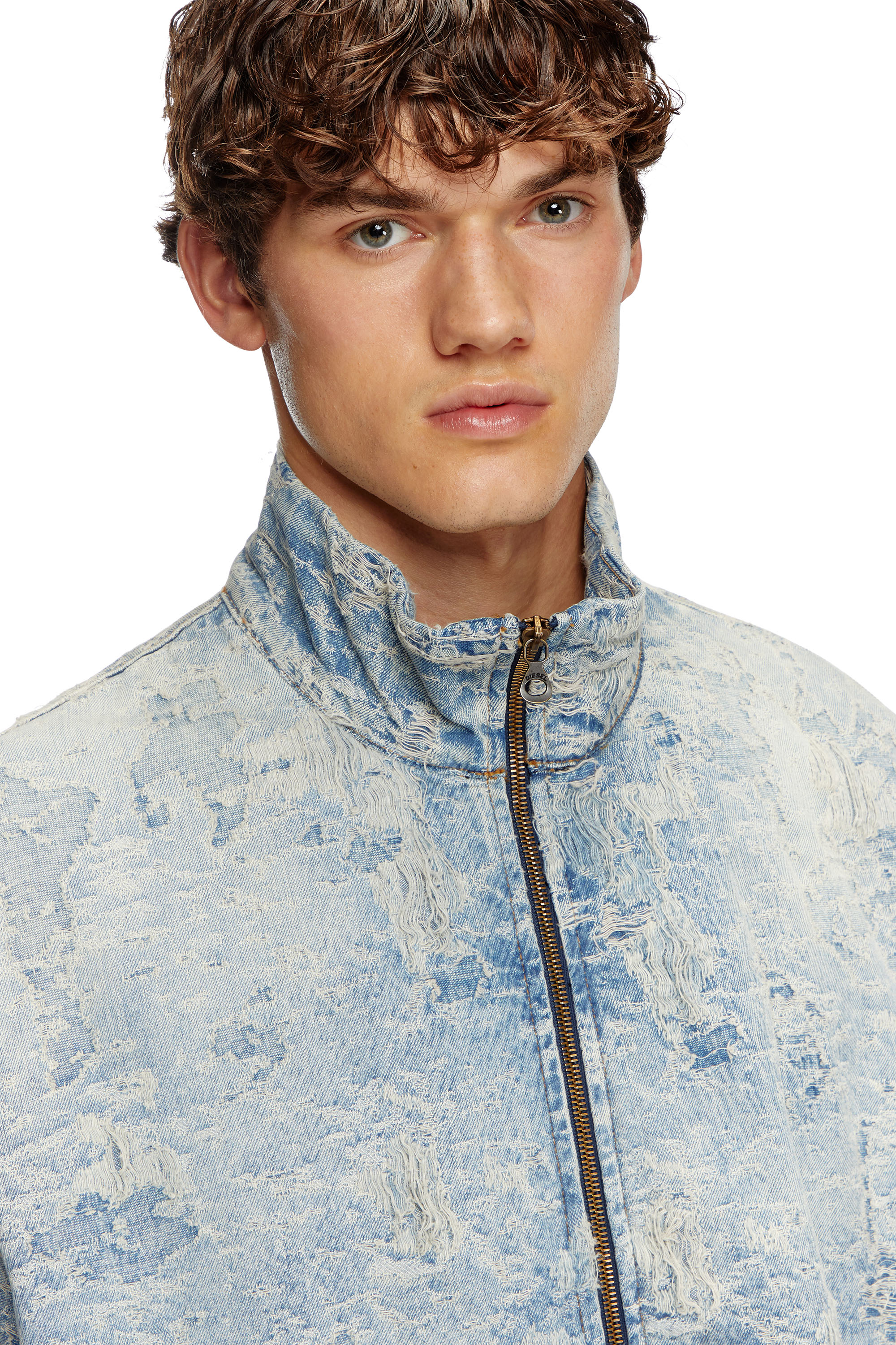 Diesel - D-KRAP-FSF, Giacca con zip in denim jacquard effetto dirty Unisex in Blu - 4