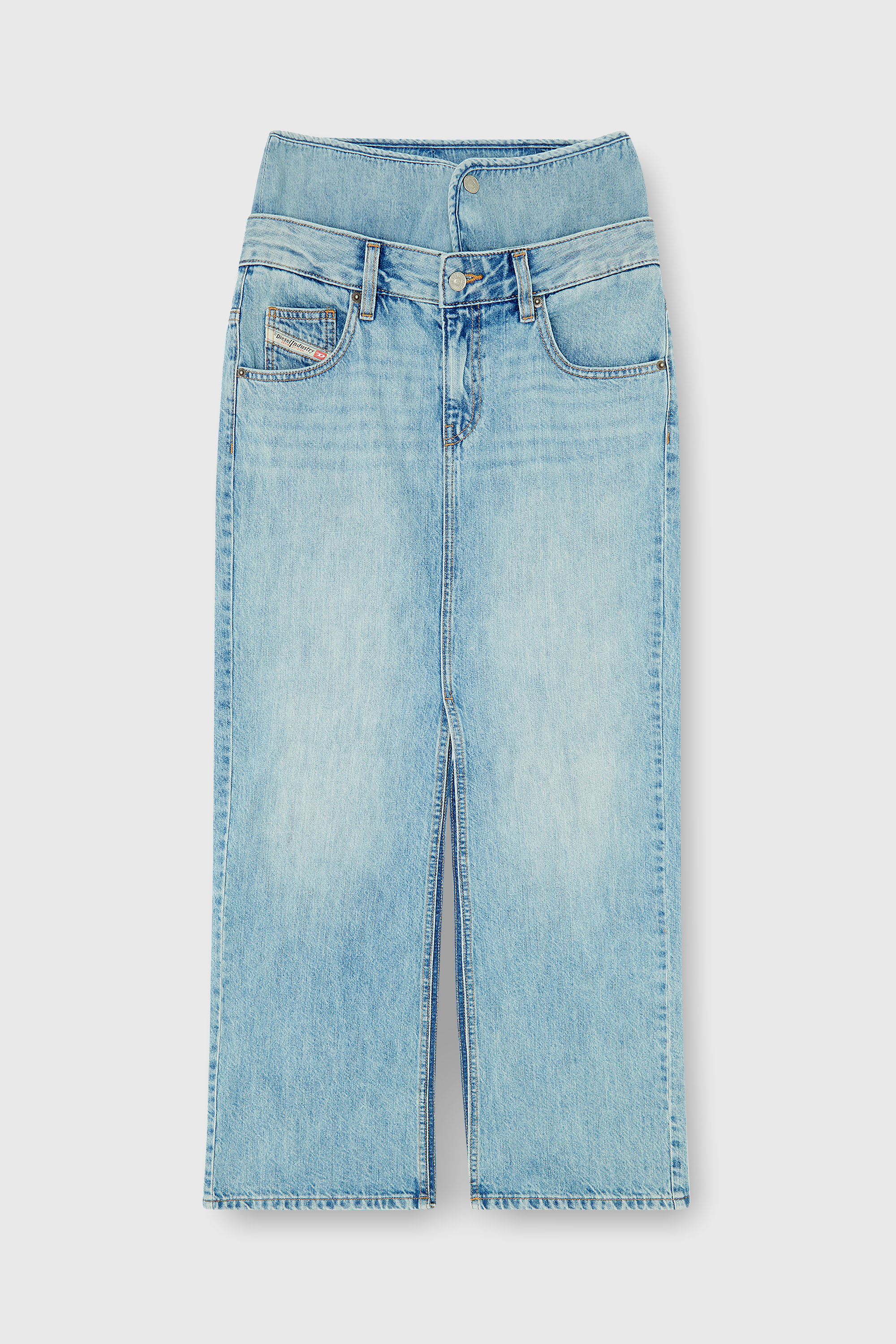 Diesel - DE-SPIVEY, Gonna maxi in denim con effetto jean‑illusion e spacchi Donna in Blu - 2