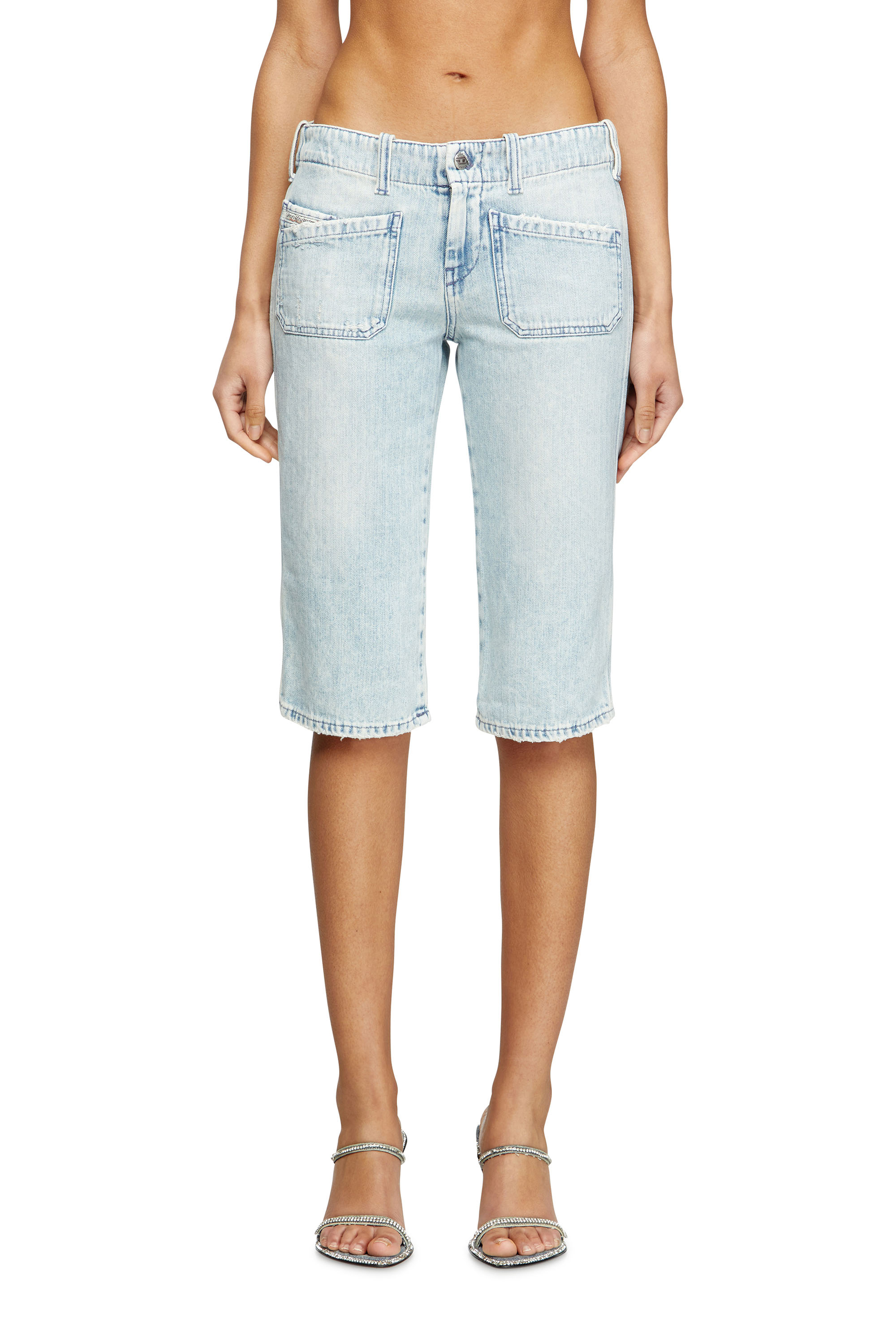 Diesel - DE-KEATE-SHORT, Pantaloni capri in denim herringbone Donna in Blu - 1