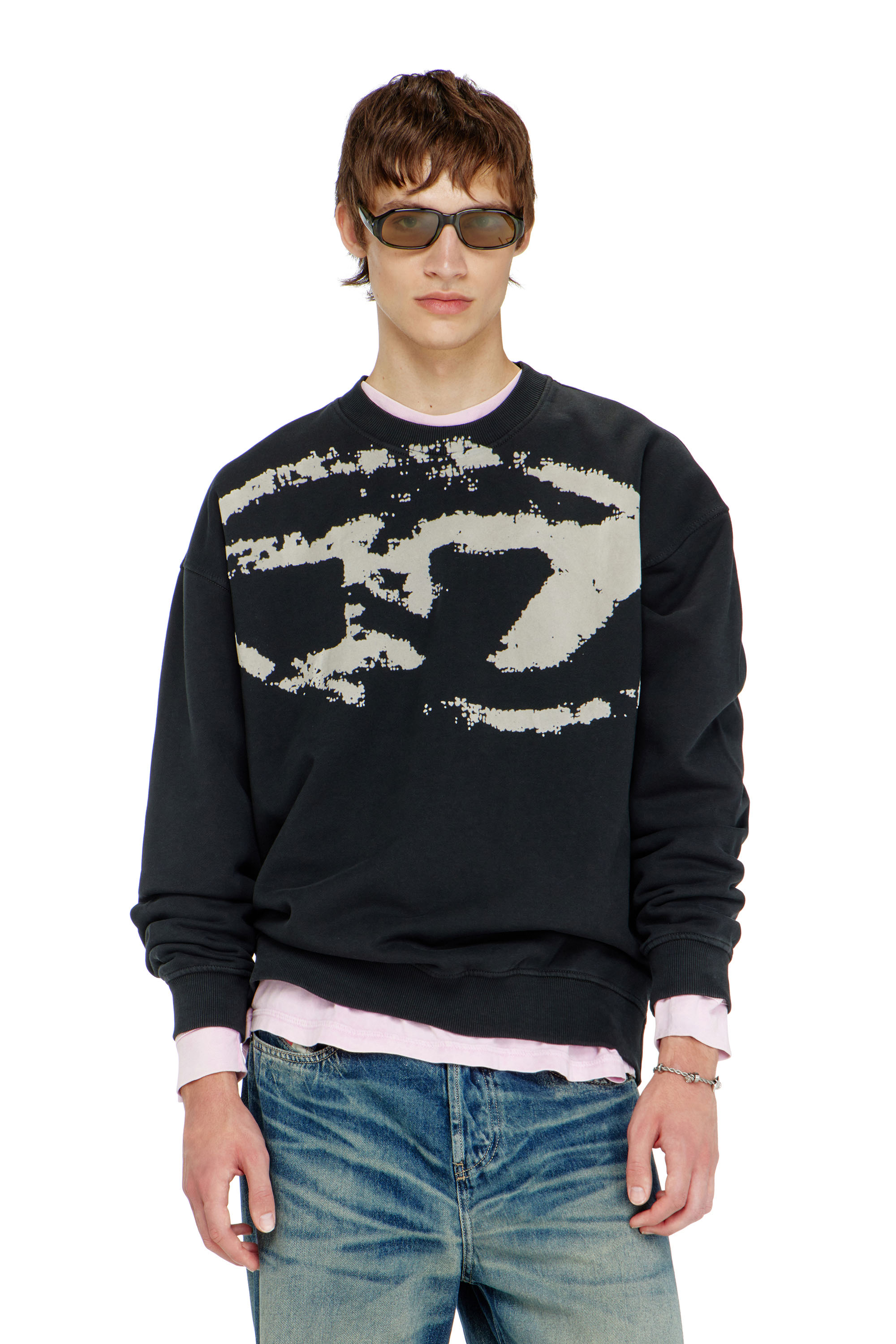 Diesel - S-BOXT-N5, Felpa in cotone con logo Oval D floccato Uomo in ToBeDefined - 1
