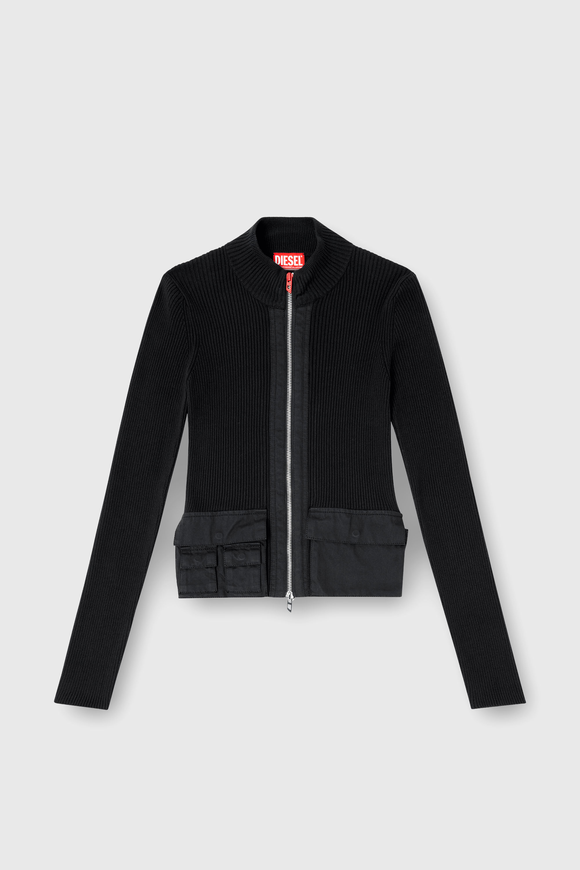 Diesel - M-MELISSA, Cardigan a costine con tasche cargo Donna in Nero - 2