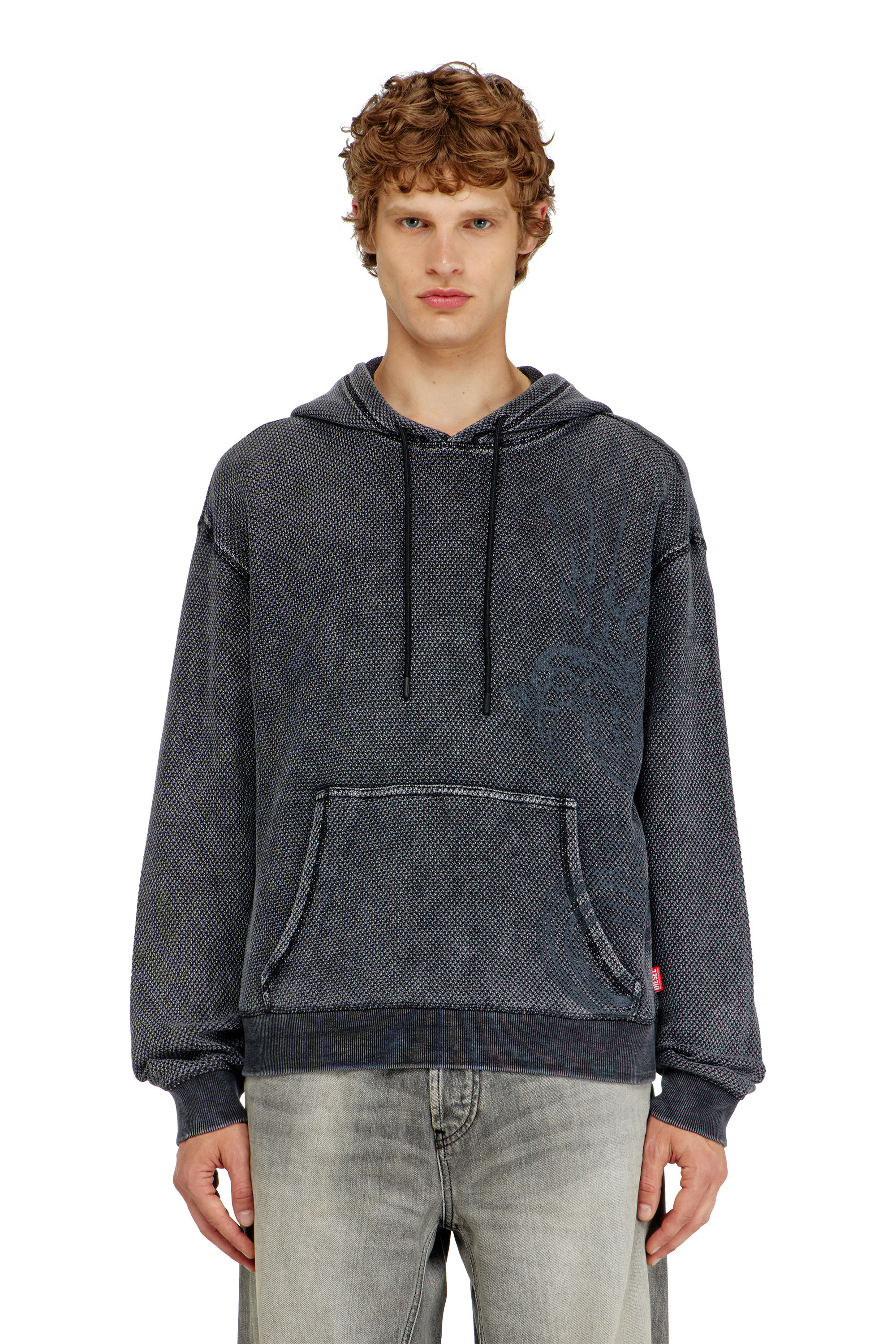 Diesel - S-NORM-HOOD-AA1, Hoodie in mesh di cotone testurizzato Uomo in Grigio - 1