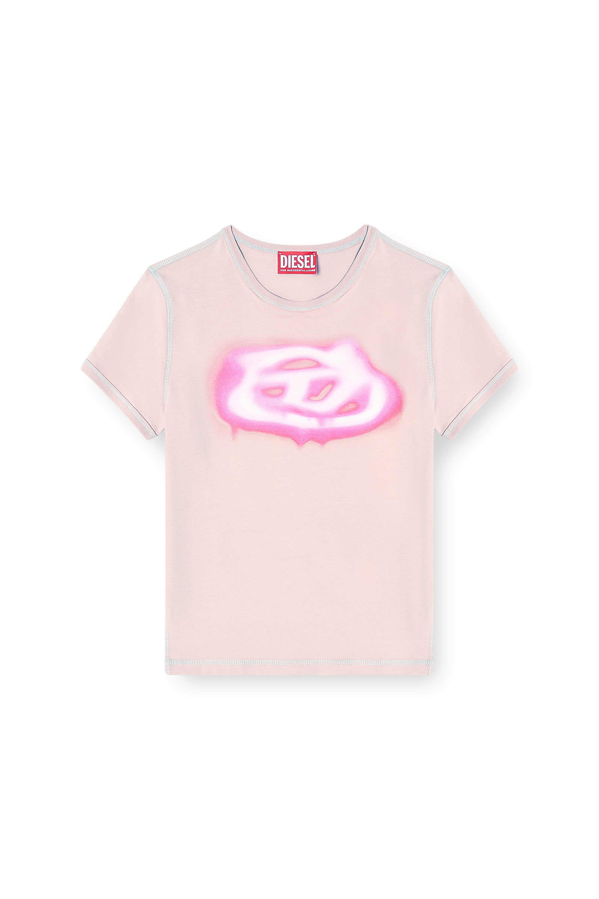 Diesel - T-UNCUTIES-LONG-S3, T-shirt slim con logo effetto graffiti Donna in Rosa - 3