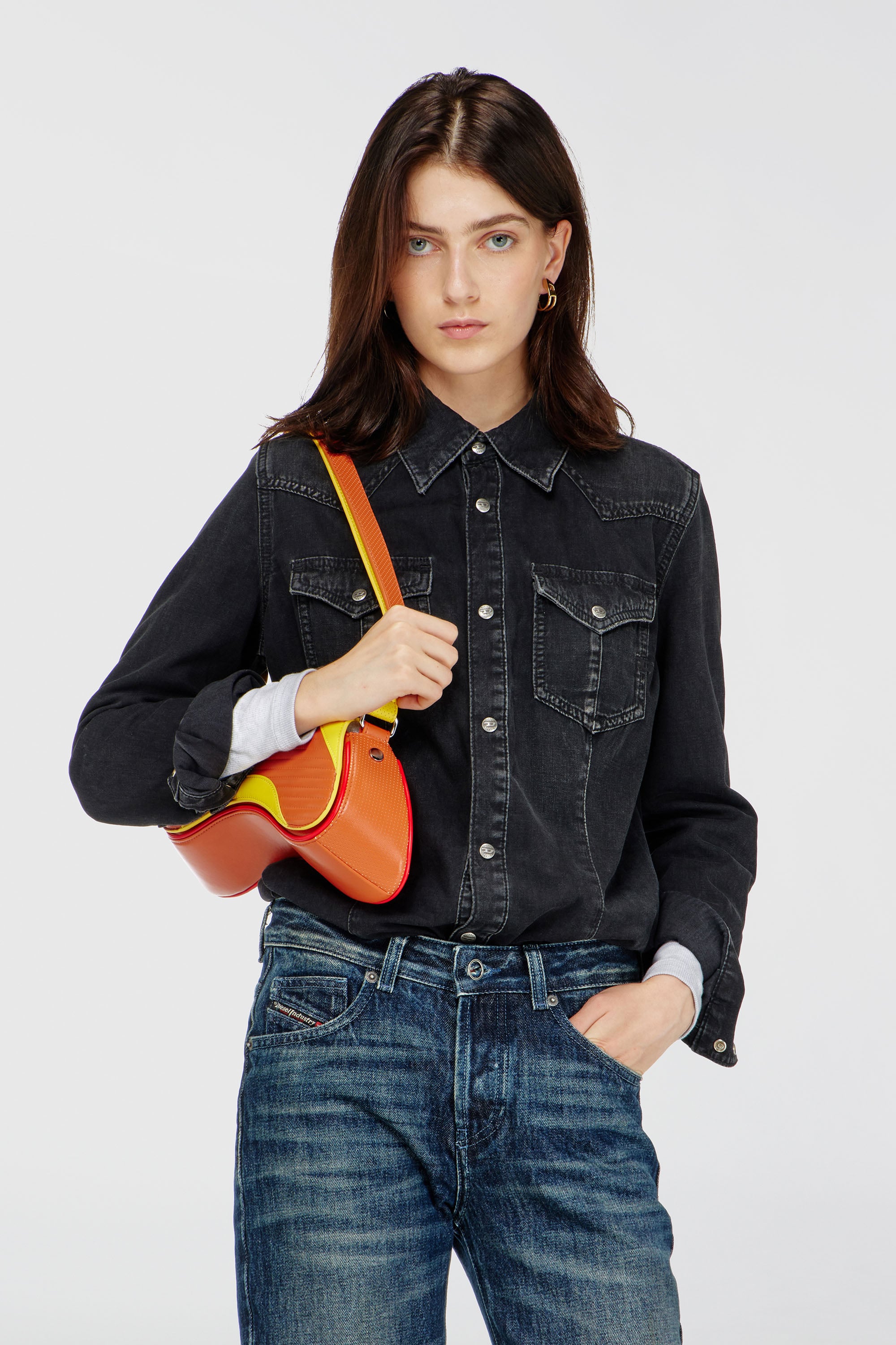 Diesel - DE-WAVES, Camicia western in denim trattato Donna in Nero - 1