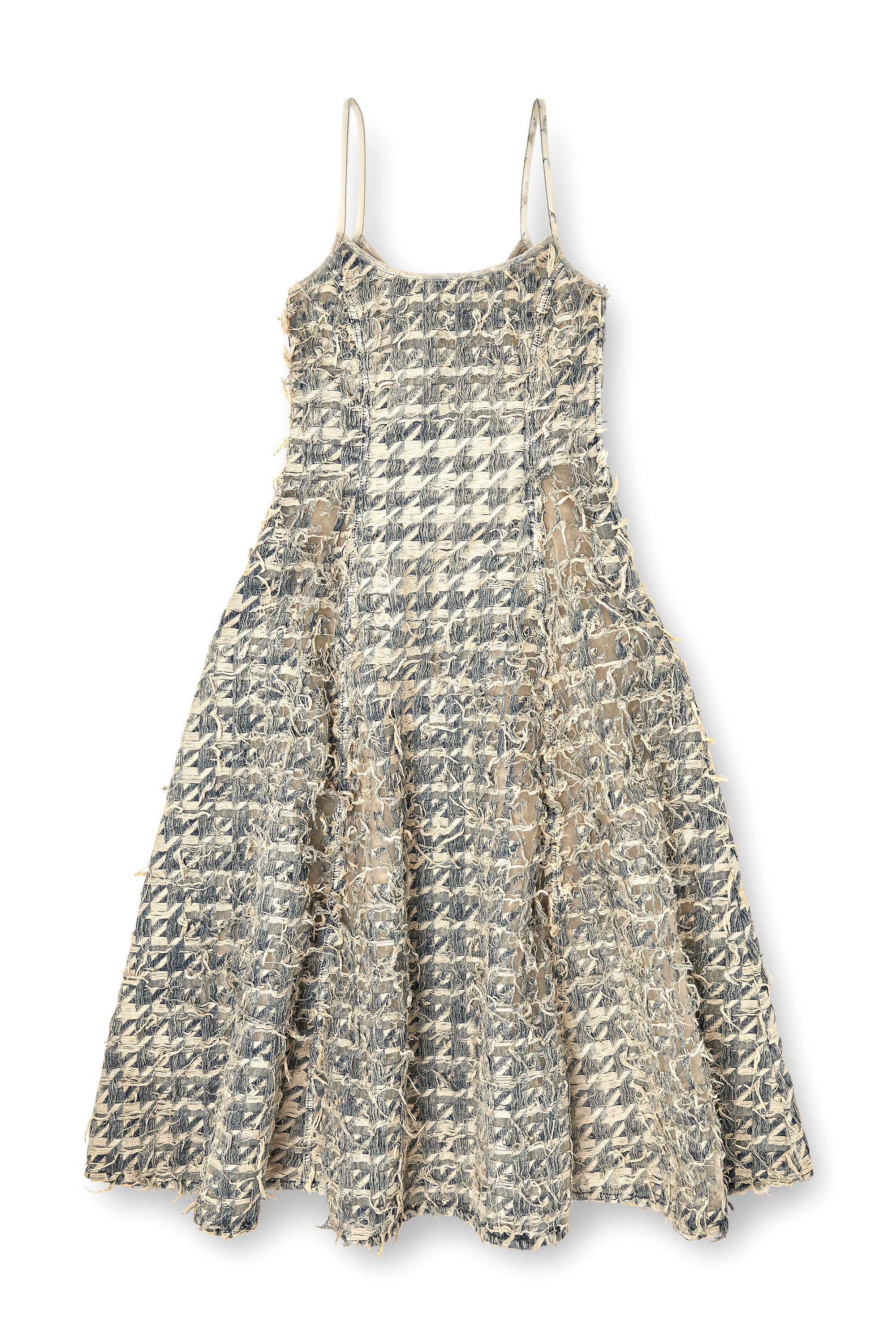 Diesel - DE-SWEENEY-LONG-FSH, Gonna lunga in denim pied-de-poule dévoré Donna in Blu - 3