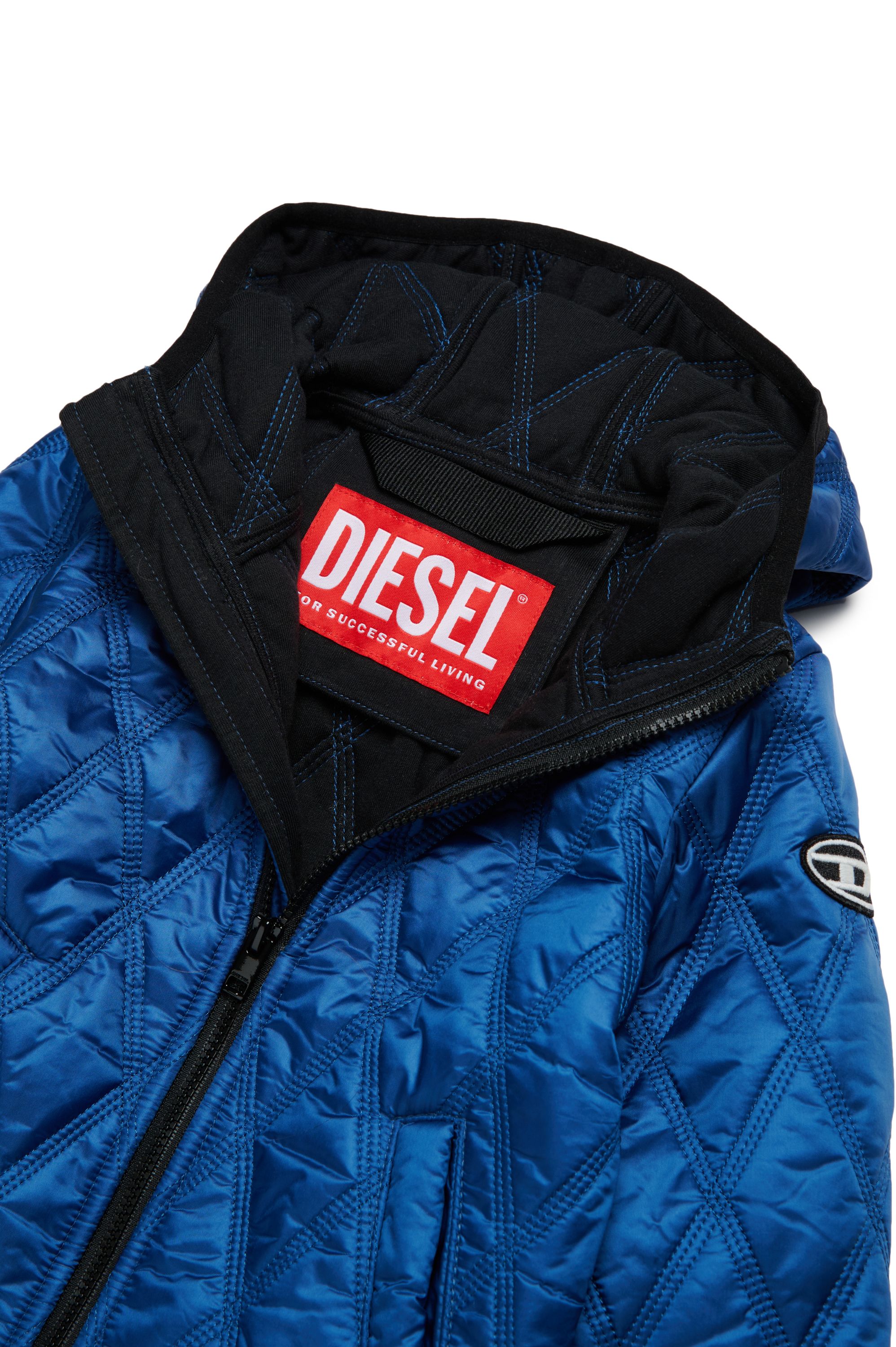 Diesel - JFOKKERB, Unisex Giacca trapuntata con cappuccio e patch Oval D in Blu - Image 3