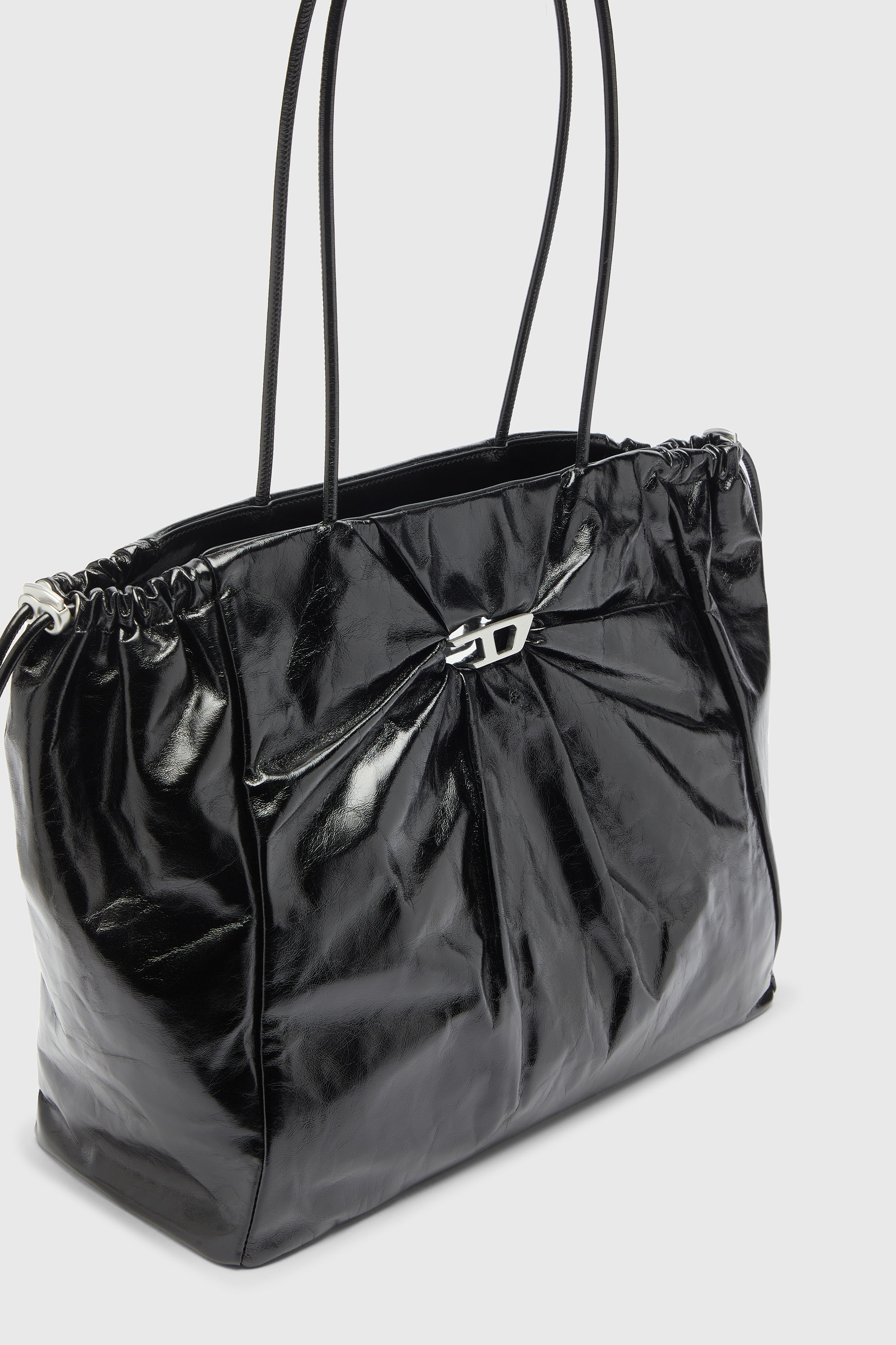 Diesel - SCRUNCH-D TOTE E/W, Scrunch-D - Borsa tote in pelle lucida effetto stropicciato Donna in Nero - 5