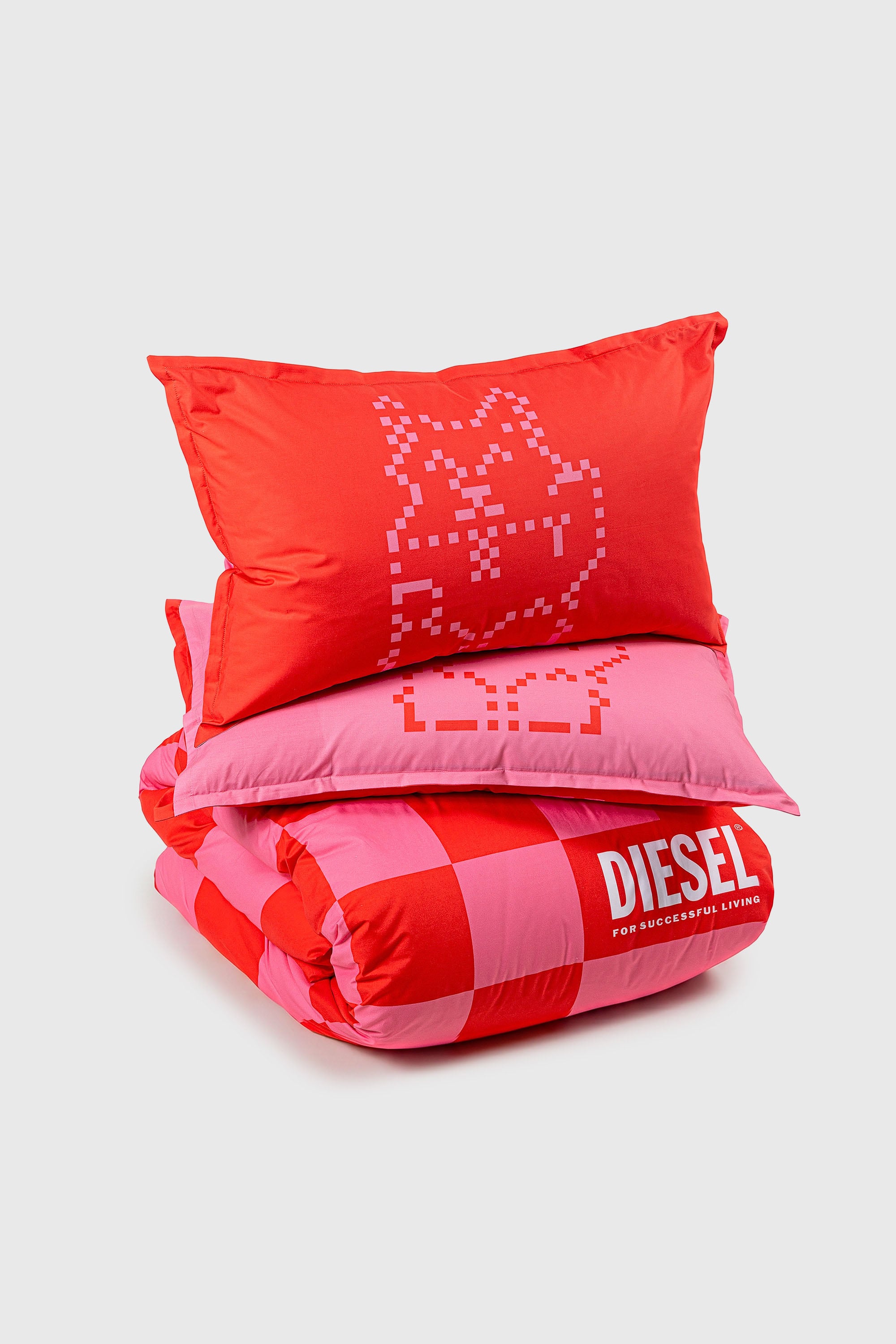 Diesel - 1018118  PIXEL DUCKS PINK/RED PERCALE DU, Parure copripiumino in percalle per letto queen size Unisex in Rosso - 2