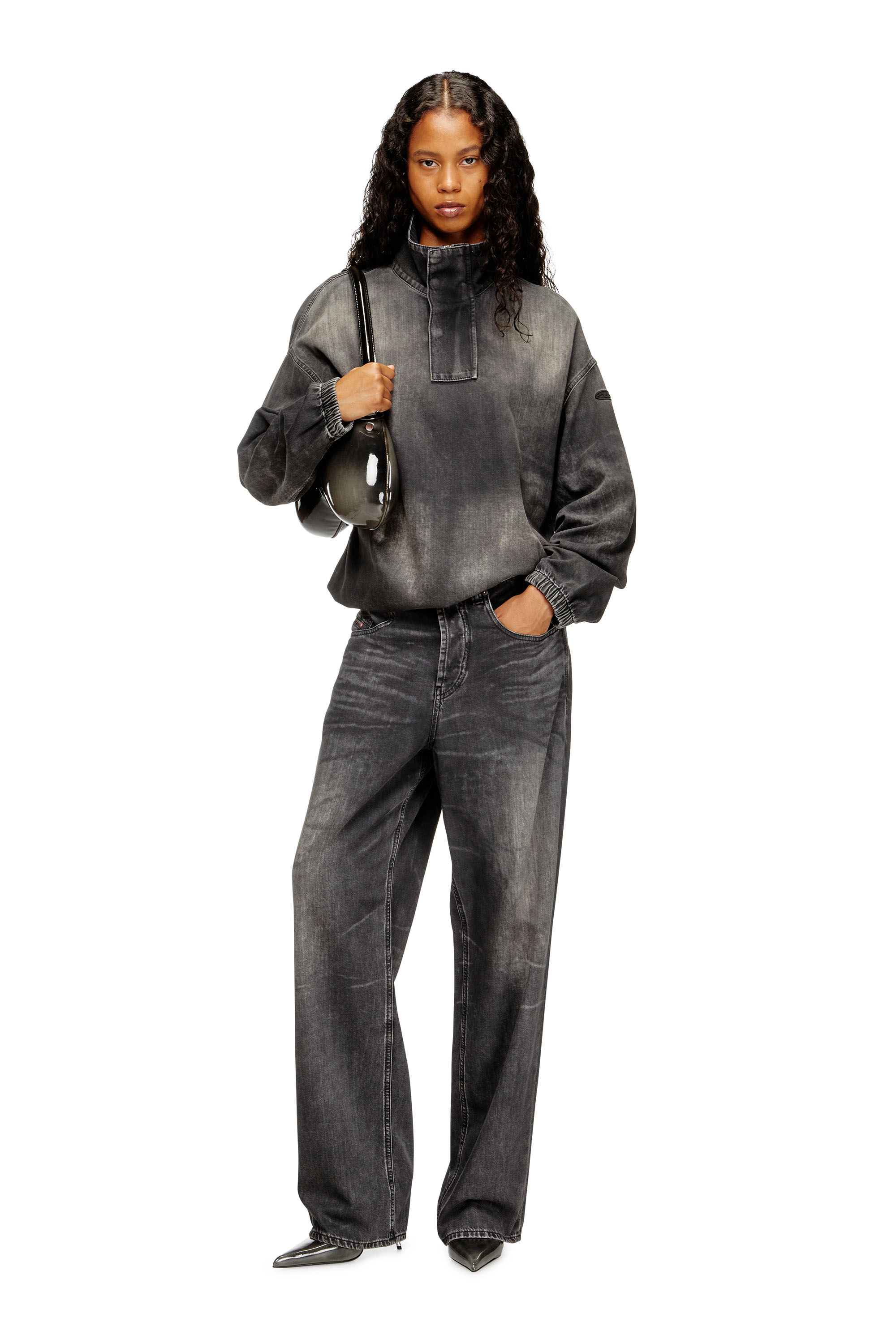 Diesel - D-FLOW-S3, Top in denim con collo mock Unisex in Nero - 7