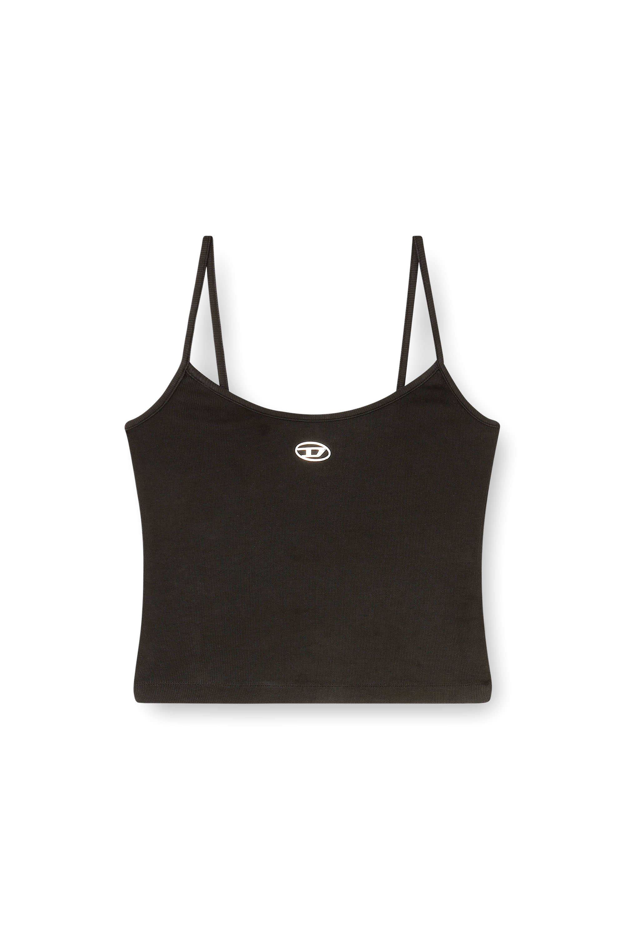 Diesel - T-HUPY-OD, Top a costine con Oval D metallizzato Donna in Nero - 3