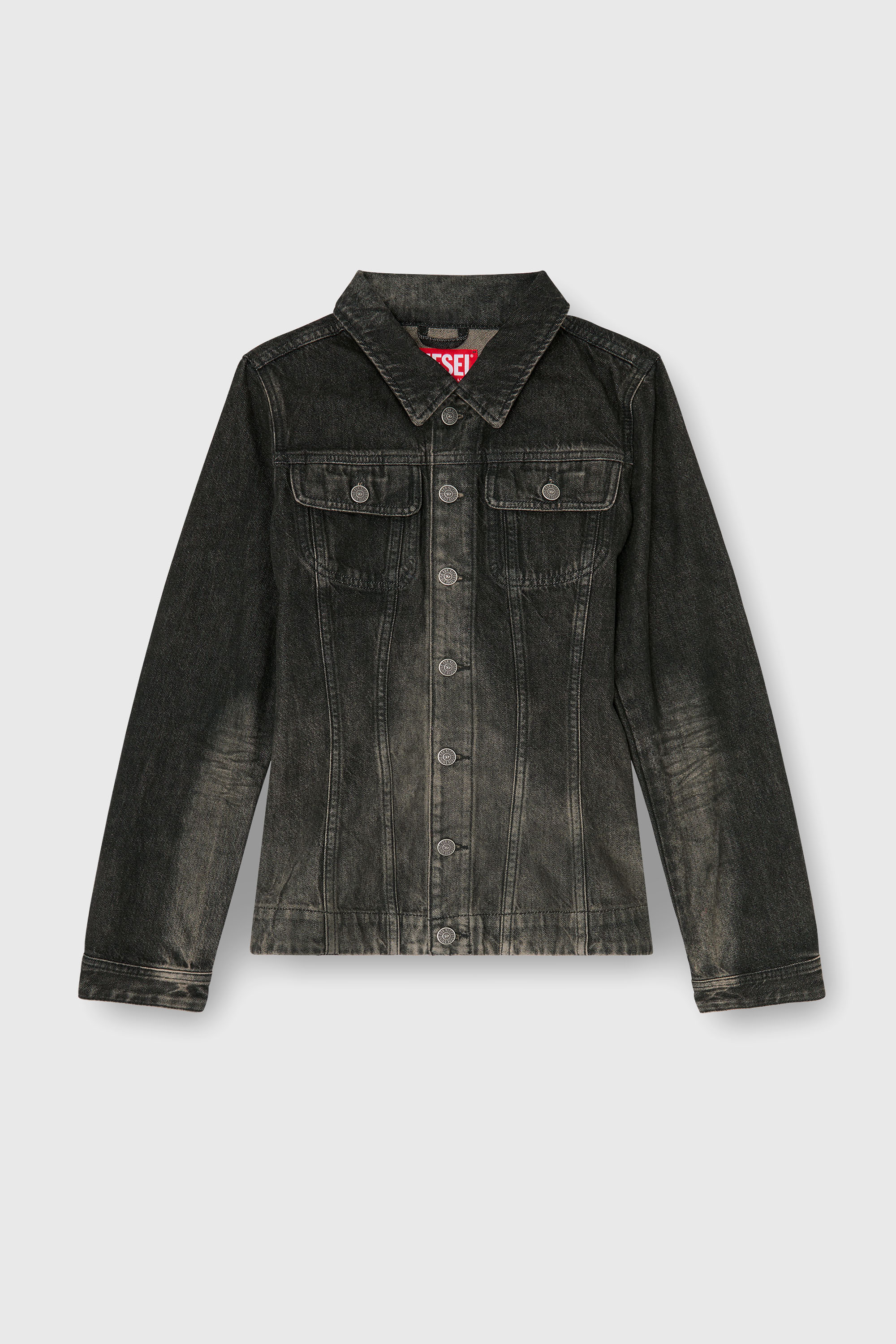 Diesel - DE-KATERIN-FSJ, Giacca trucker fitted in denim effetto dirty Donna in Nero - 2