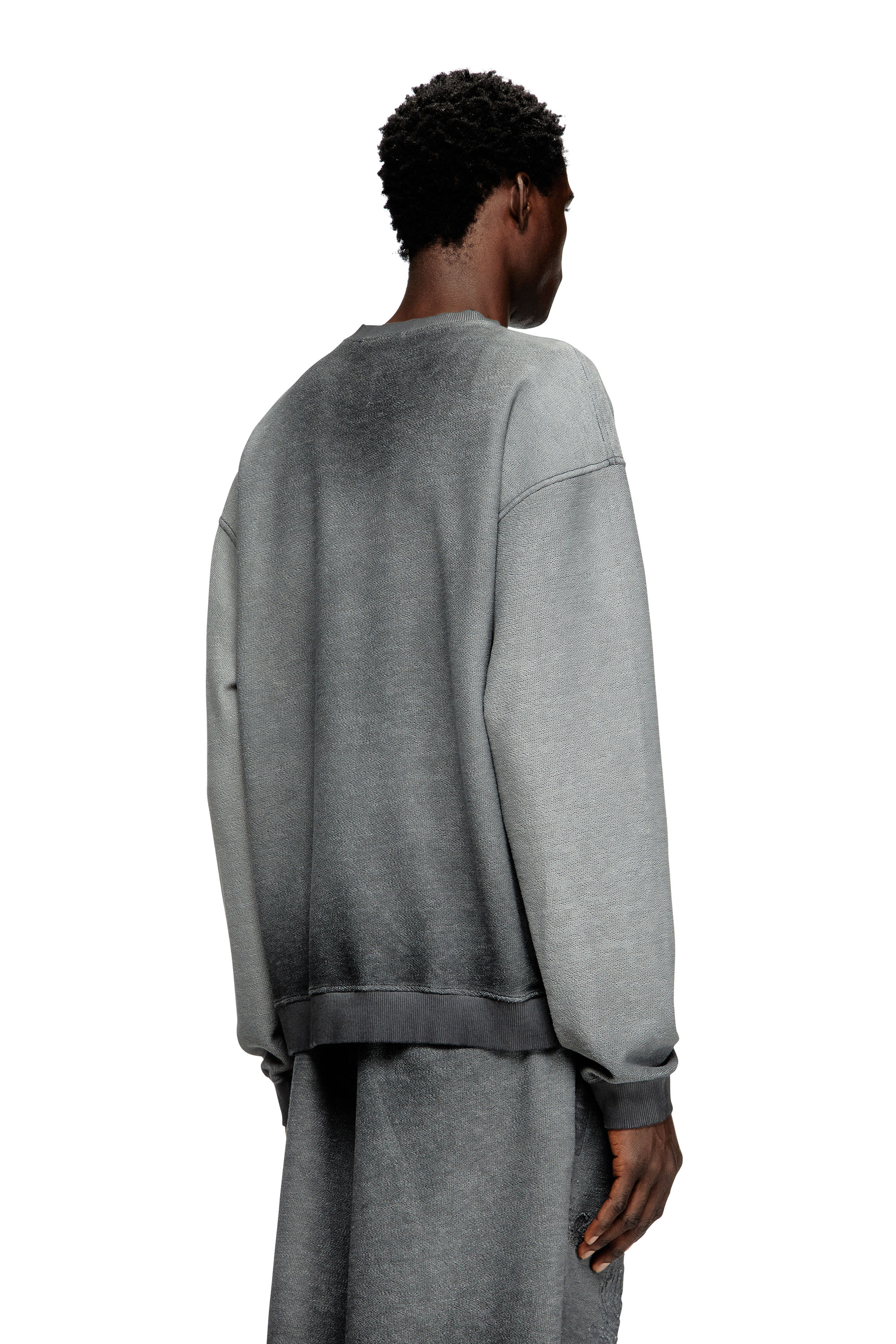 Diesel - S-ARON, Felpa sfumata con logo Phoenix devoré Uomo in Grigio - 4