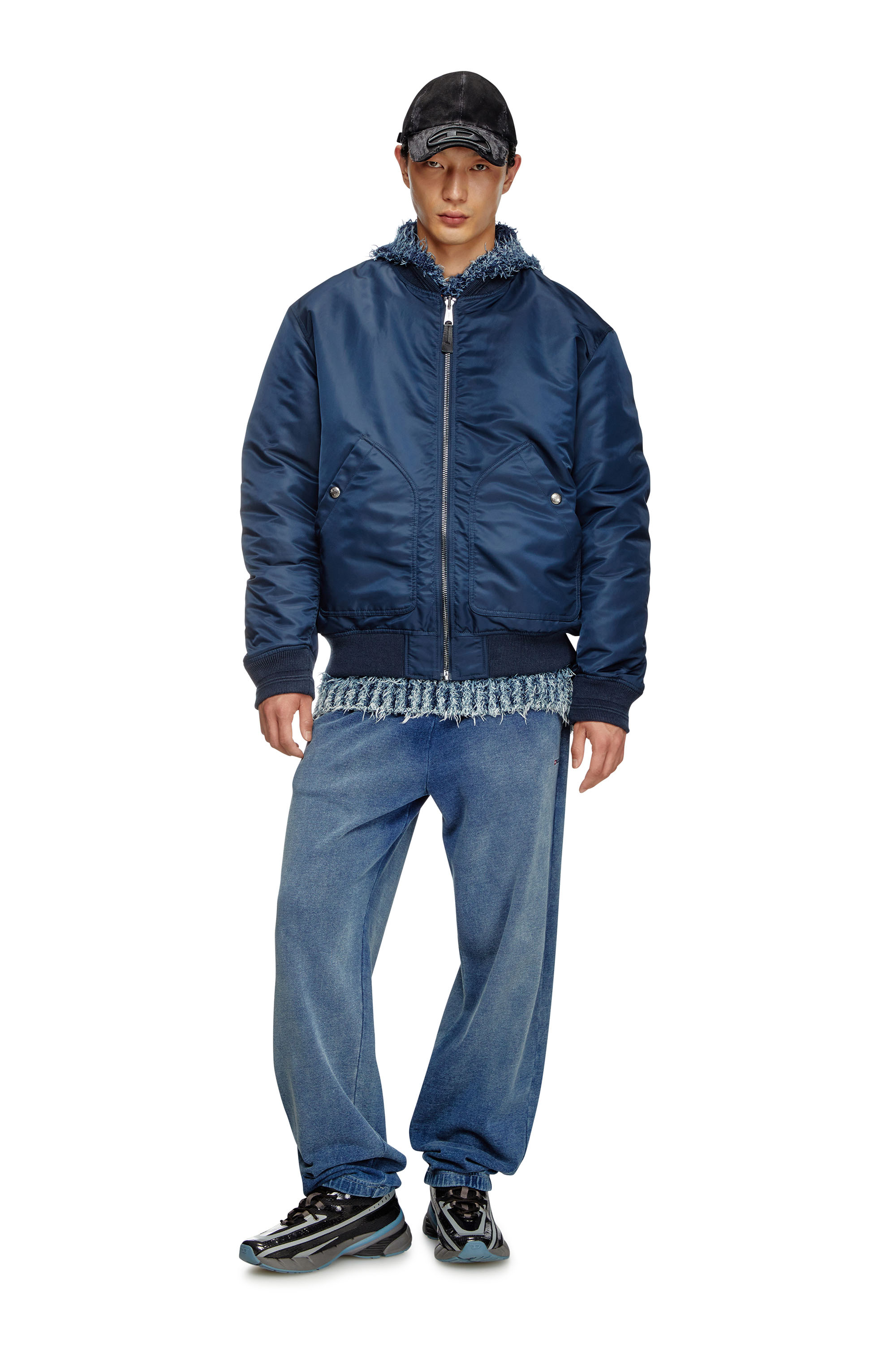 Diesel - J-HELD, Man's Bomber in padded nylon with Oval D in Blue - 2