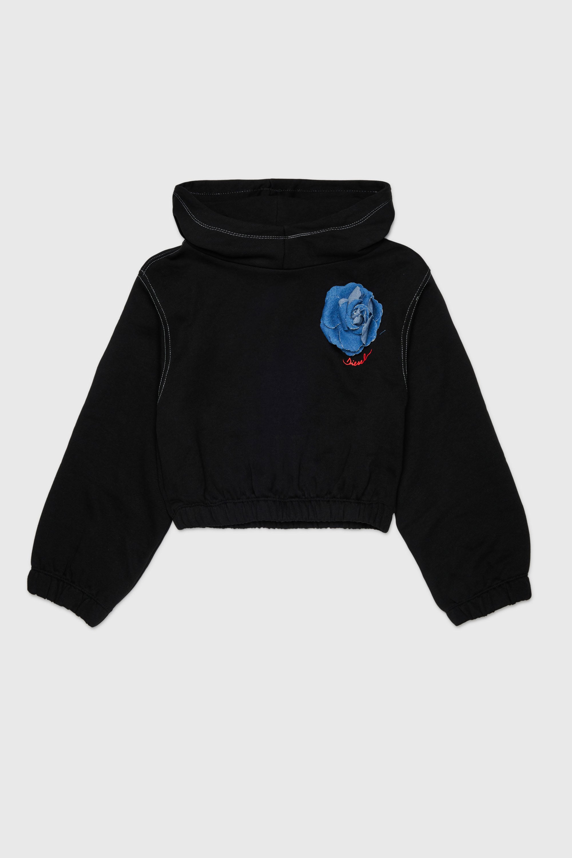 Diesel - SROSET, Hoodie con applicazione di rosa in denim Donna in Nero - 1