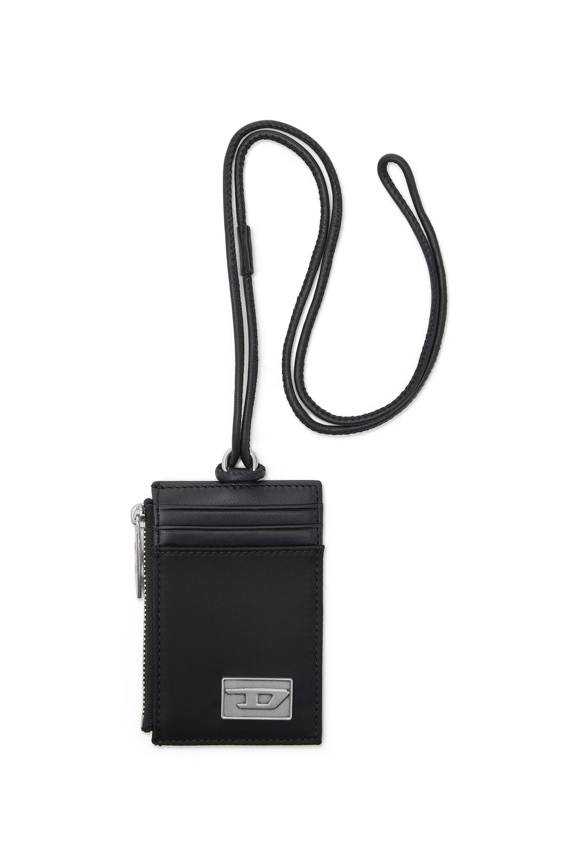 Diesel - MULTI-PKTS BADGE HOLDER, Portabadge in pelle con tasca con zip Uomo in Nero - 1