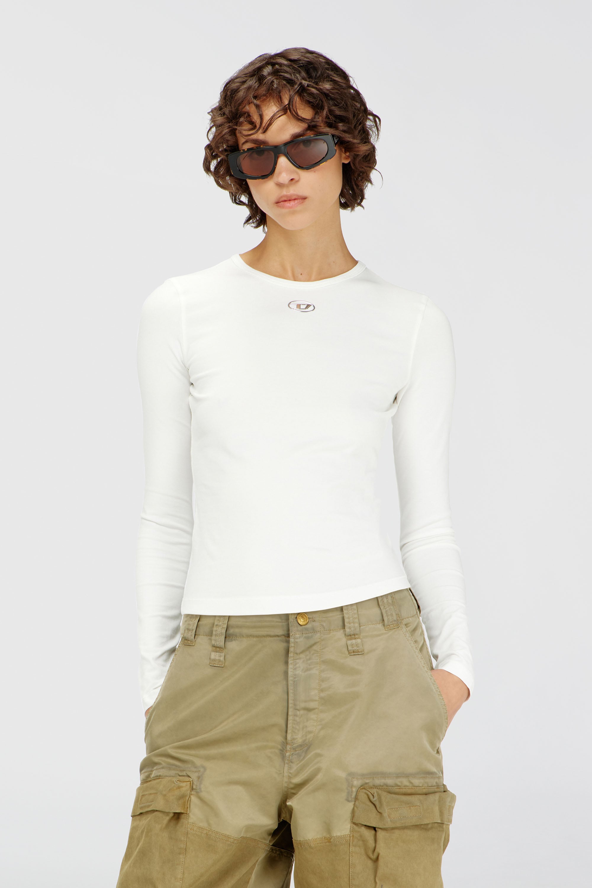 Diesel - T-UNCUTIESLONG-LS-OD, Woman's Cotton sweater with Oval D logo in White - 3
