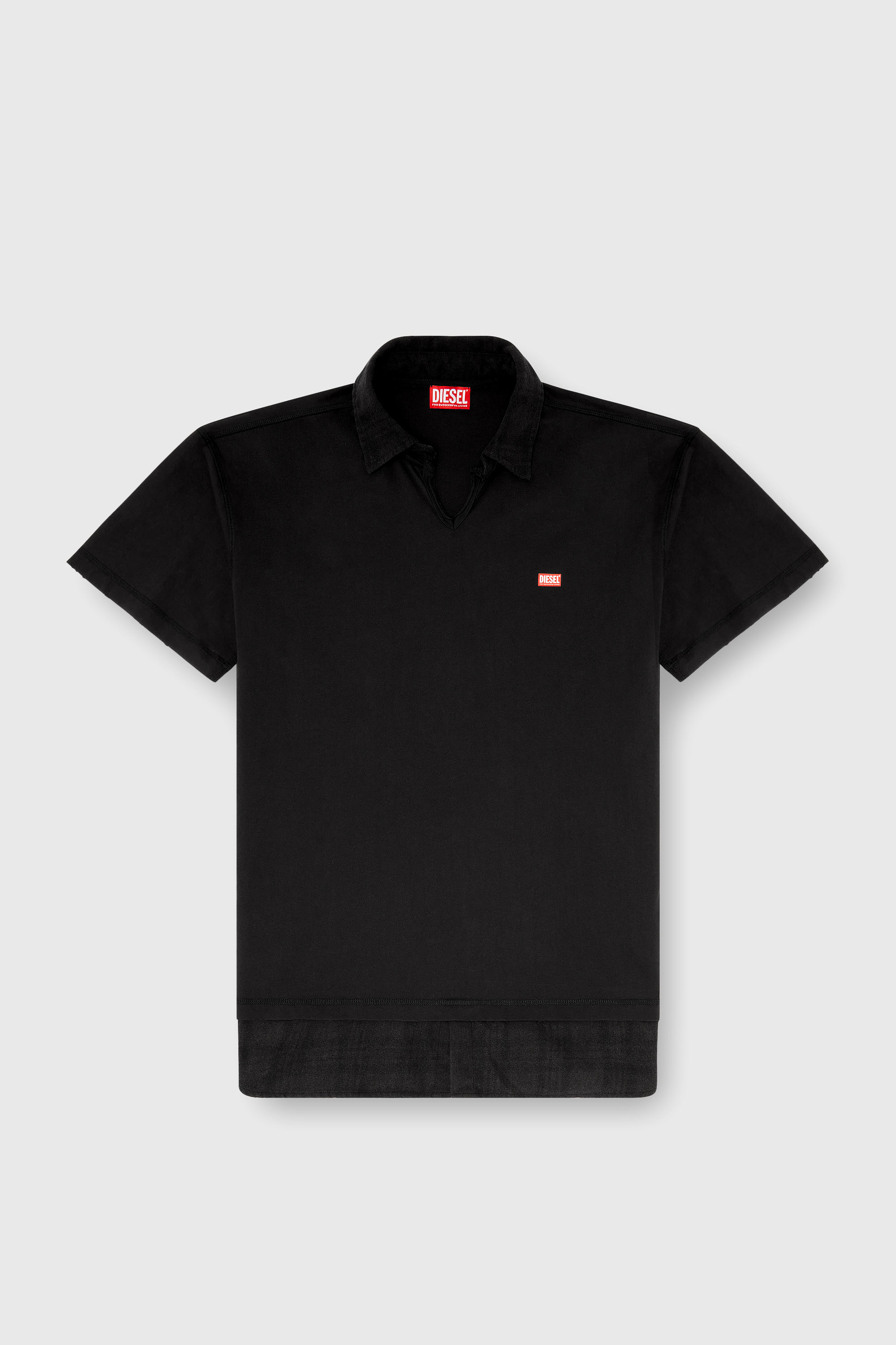 Diesel - T-ANSEL, Polo in jersey con dettagli in flanella a quadri Uomo in Nero - 2