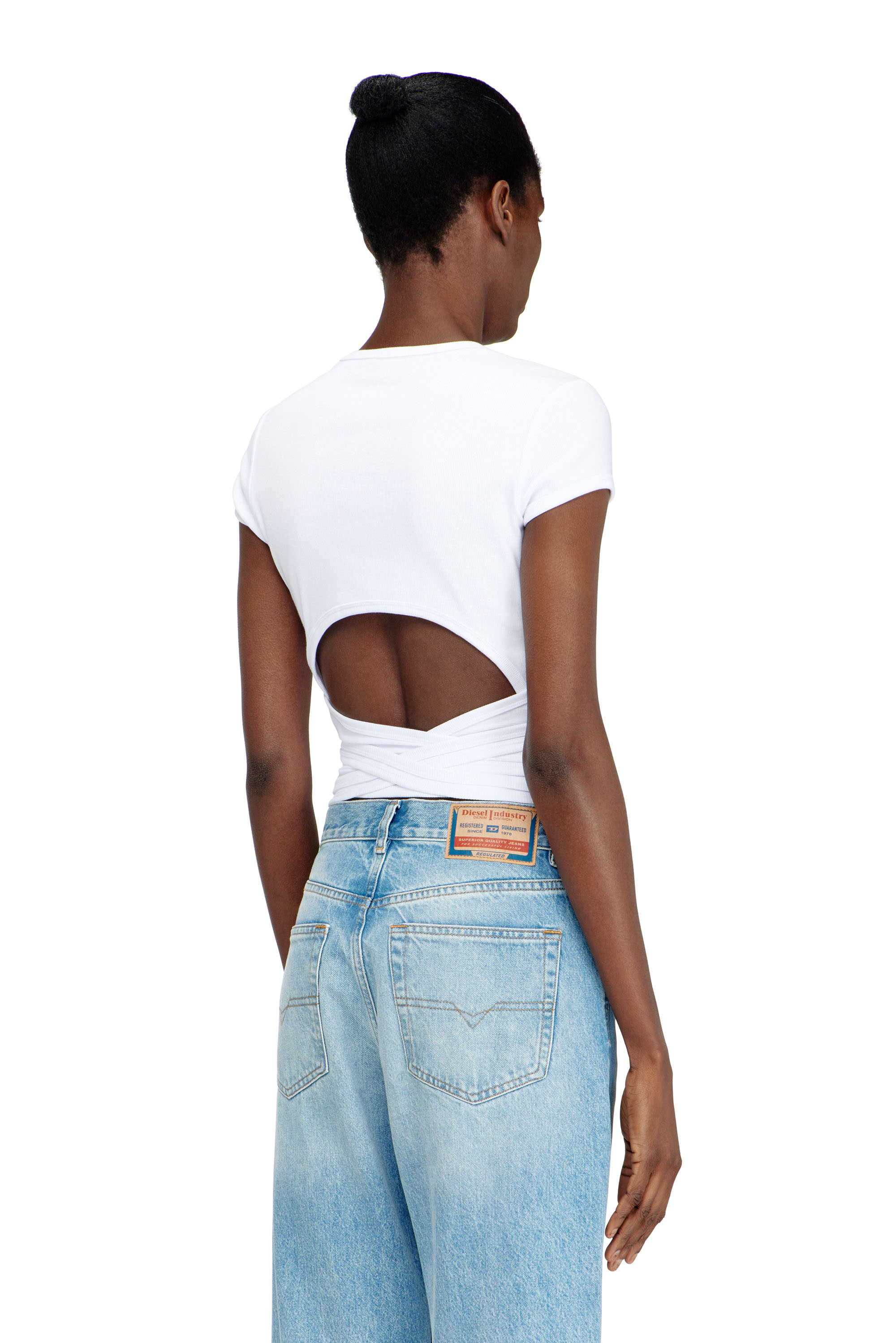 Diesel - T-BUNNY-TAIL-S1, Top a costine con lacci avvolgenti Donna in Bianco - 3