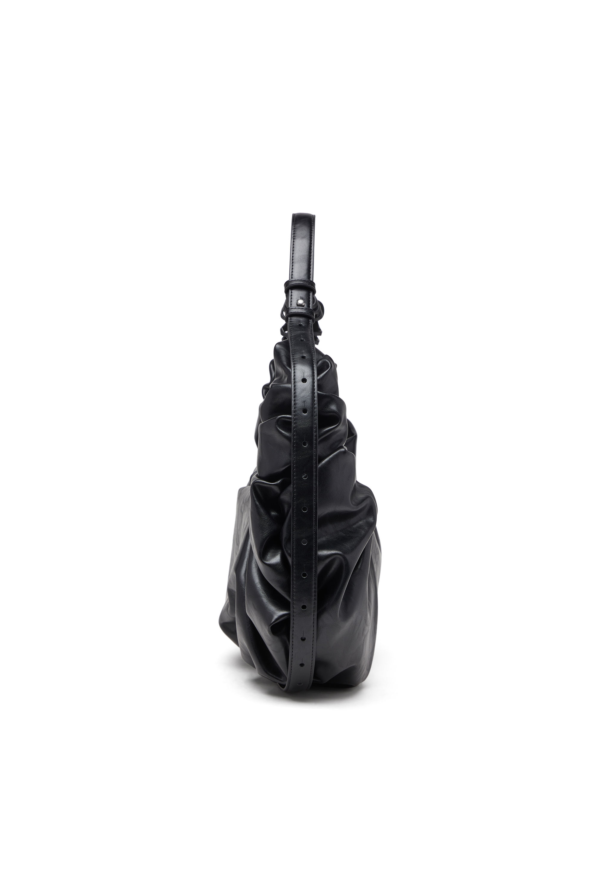 Diesel - GRAB-D HOBO L, Grab-D L-Borsa hobo grande in PU lucido scrunched Donna in Nero - 4