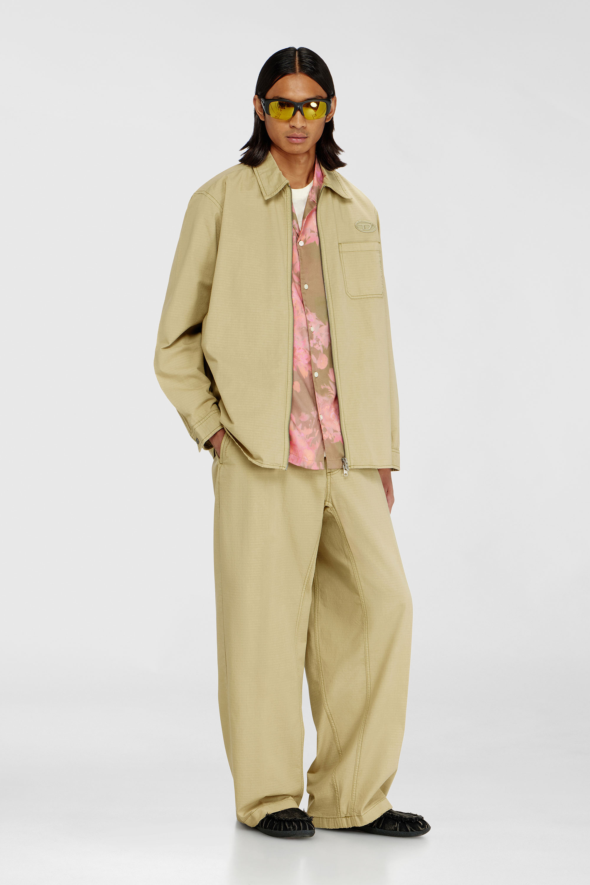 Diesel - P-BALL, Pantaloni in ripstop di cotone con fibbie laterali Uomo in Beige - 1