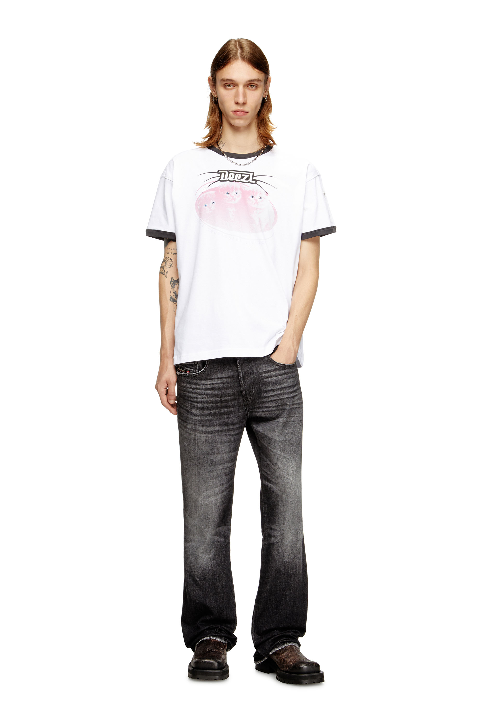 Diesel - T-NORM-CUFF, T-shirt in cotone con stampa digitale Uomo in Bianco - 1