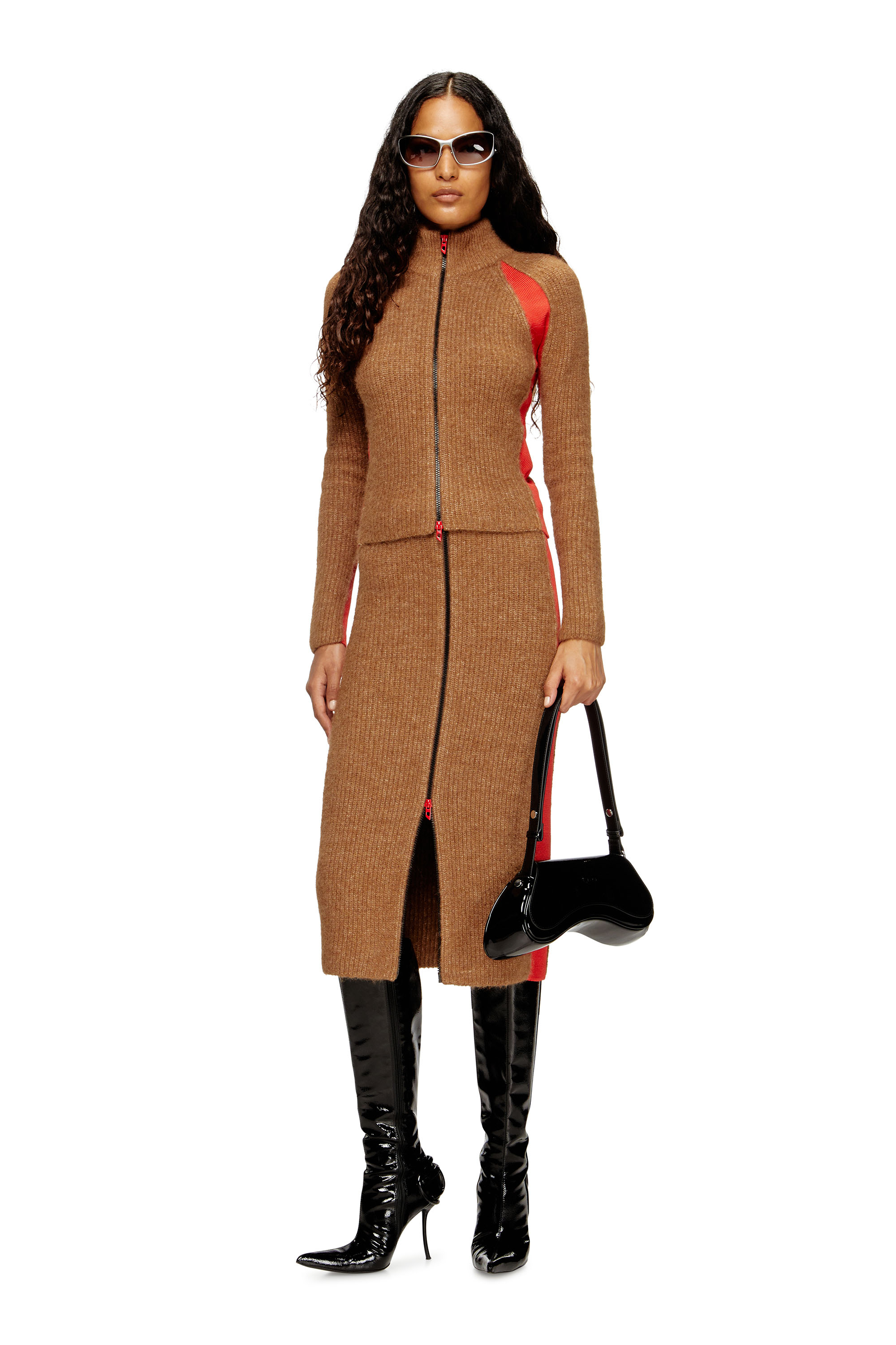 Diesel - M-LOUISE, Cardigan misto alpaca con inserti a contrasto Donna in Marrone - 2