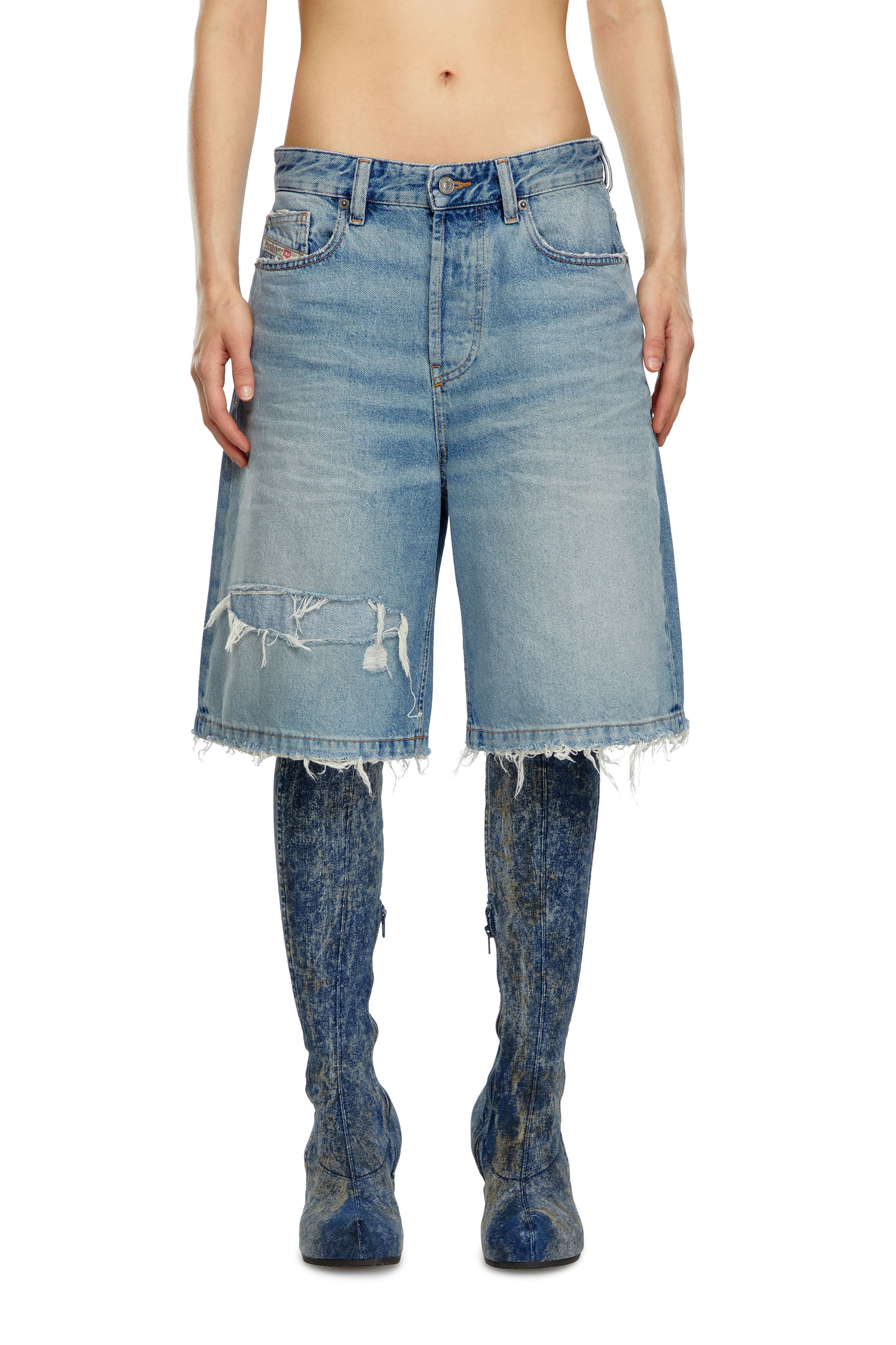 Diesel - DE-SIRE-SHORT, Donna Short in denim ripped and repaired in Blu - Image 3