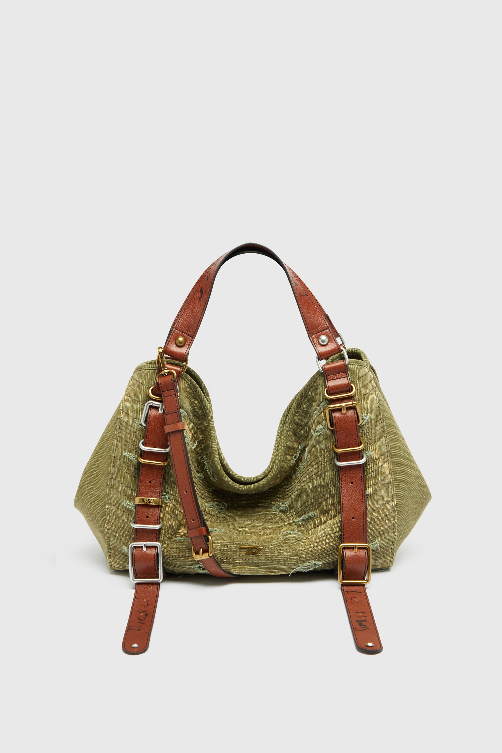 Diesel - D-ONE TOPHANDLE M, D-One-Borsa media a mano in tela effetto distressed Unisex in Verde - 2