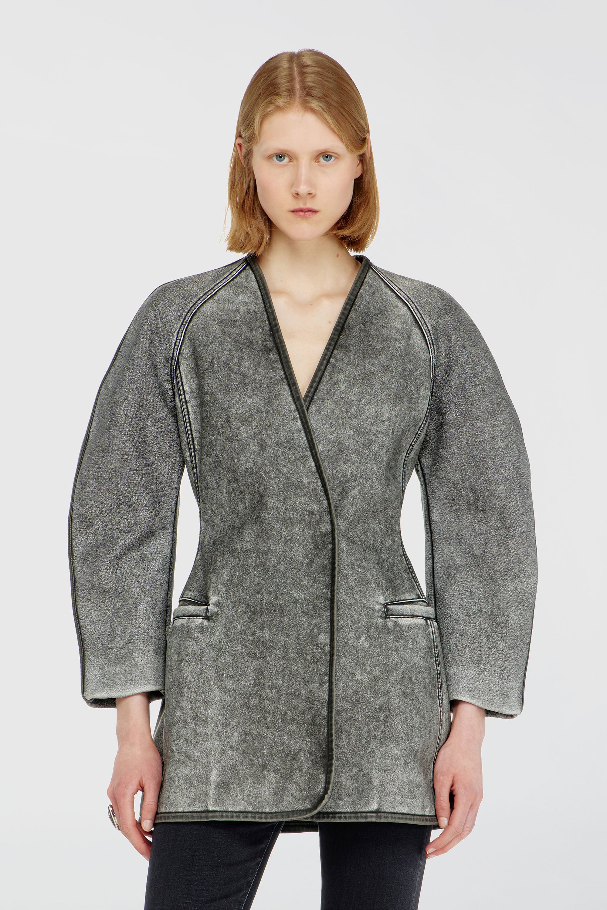 Diesel - G-ALAX, Giacca cardigan con maniche cocoon Donna in Grigio - 1