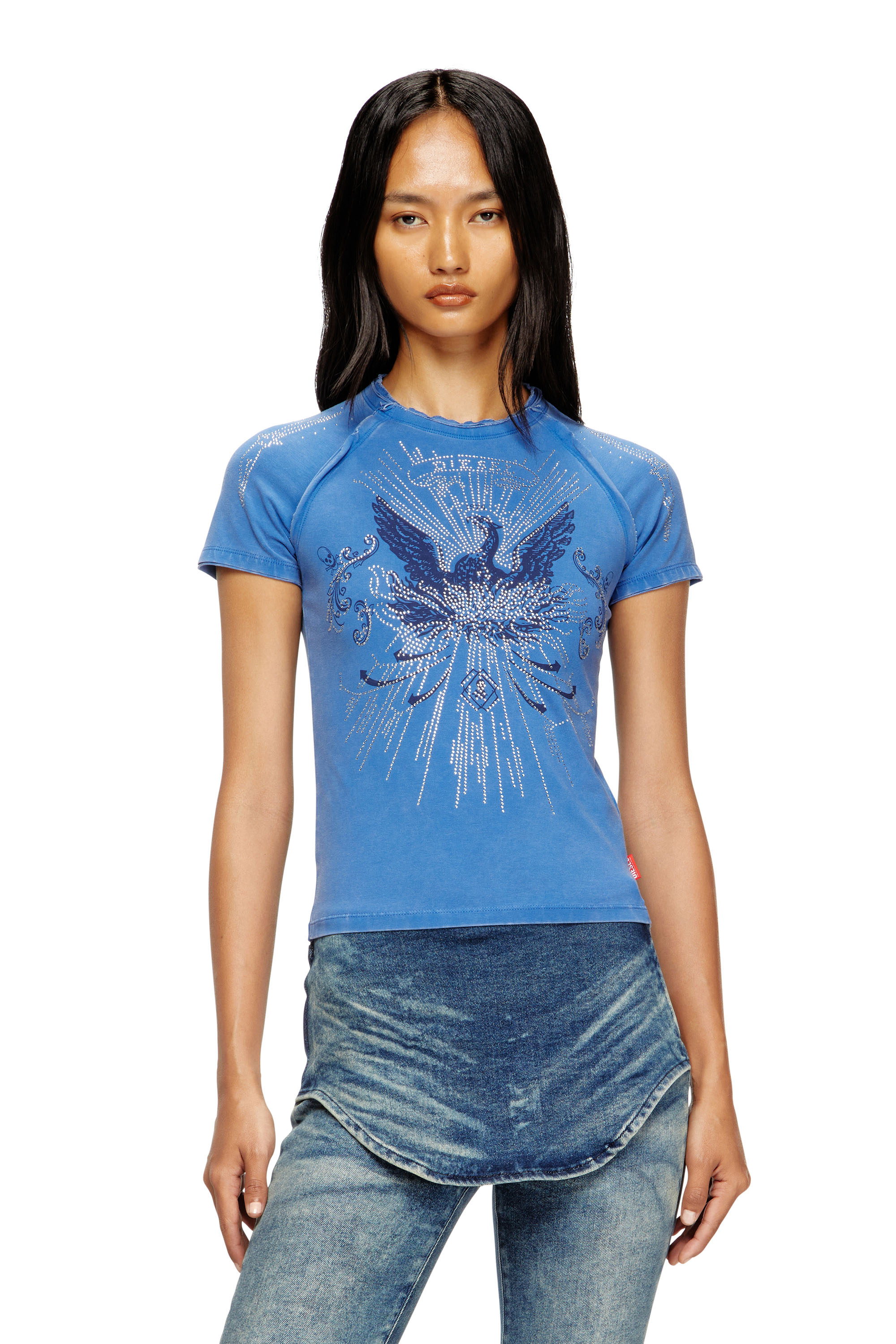 Diesel - T-ROWEENA, T-shirt Phoenix con strass Donna in Blu - 1