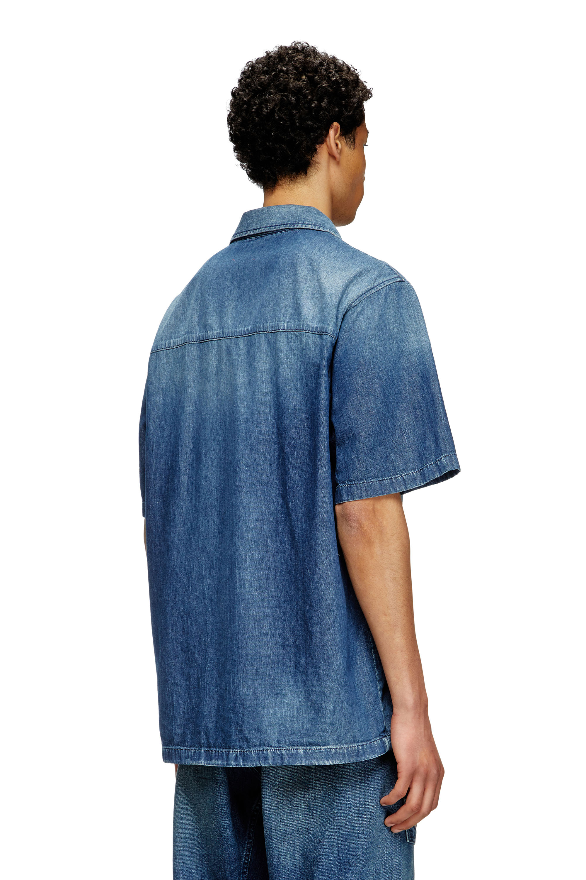 Diesel - D-NABIL-D, Camicia bowling con denim a contrasto Uomo in Blu - 4