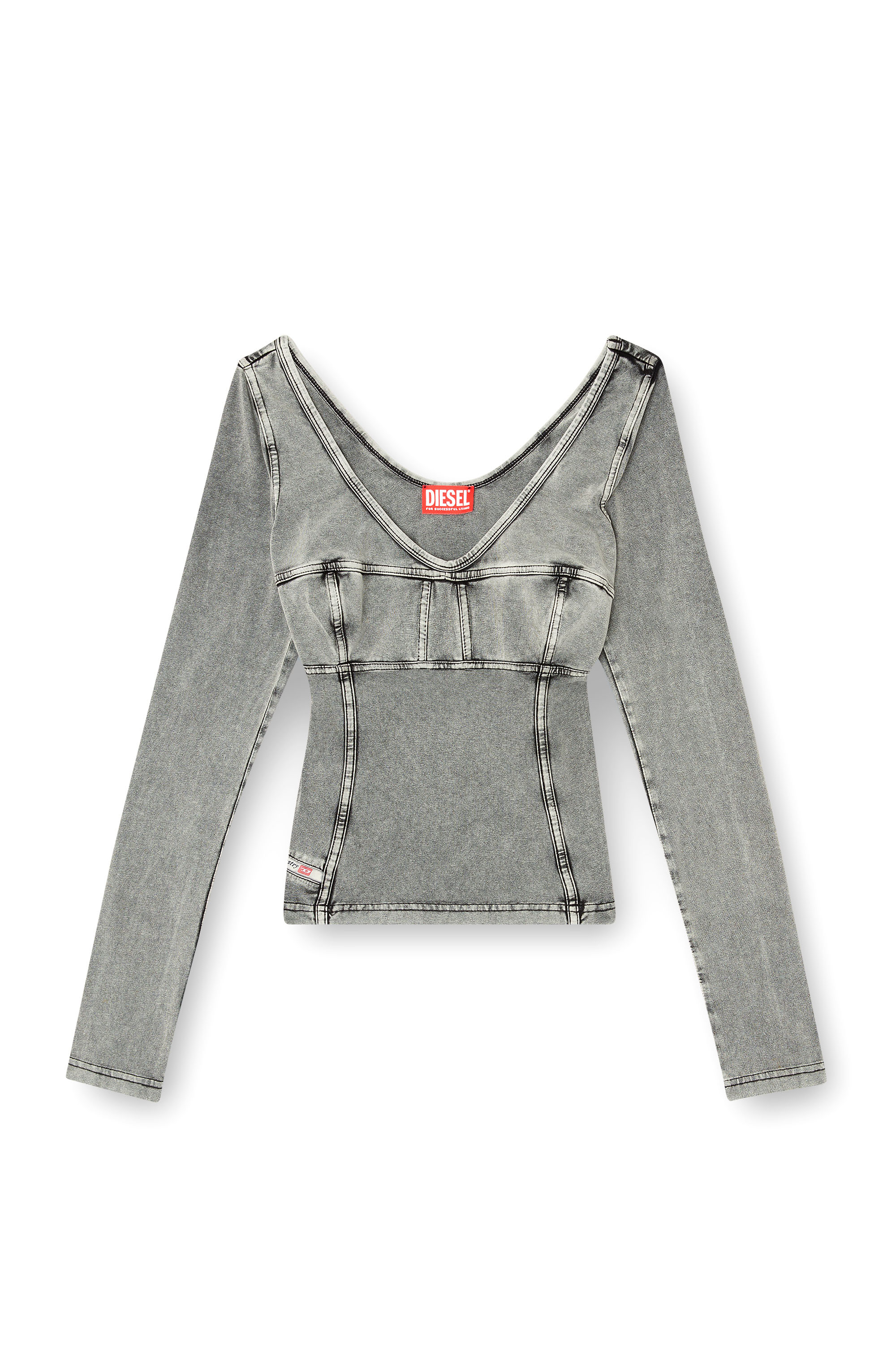 Diesel - T-ELIN, Maglia a maniche lunghe effetto denim Donna in Grigio - 3