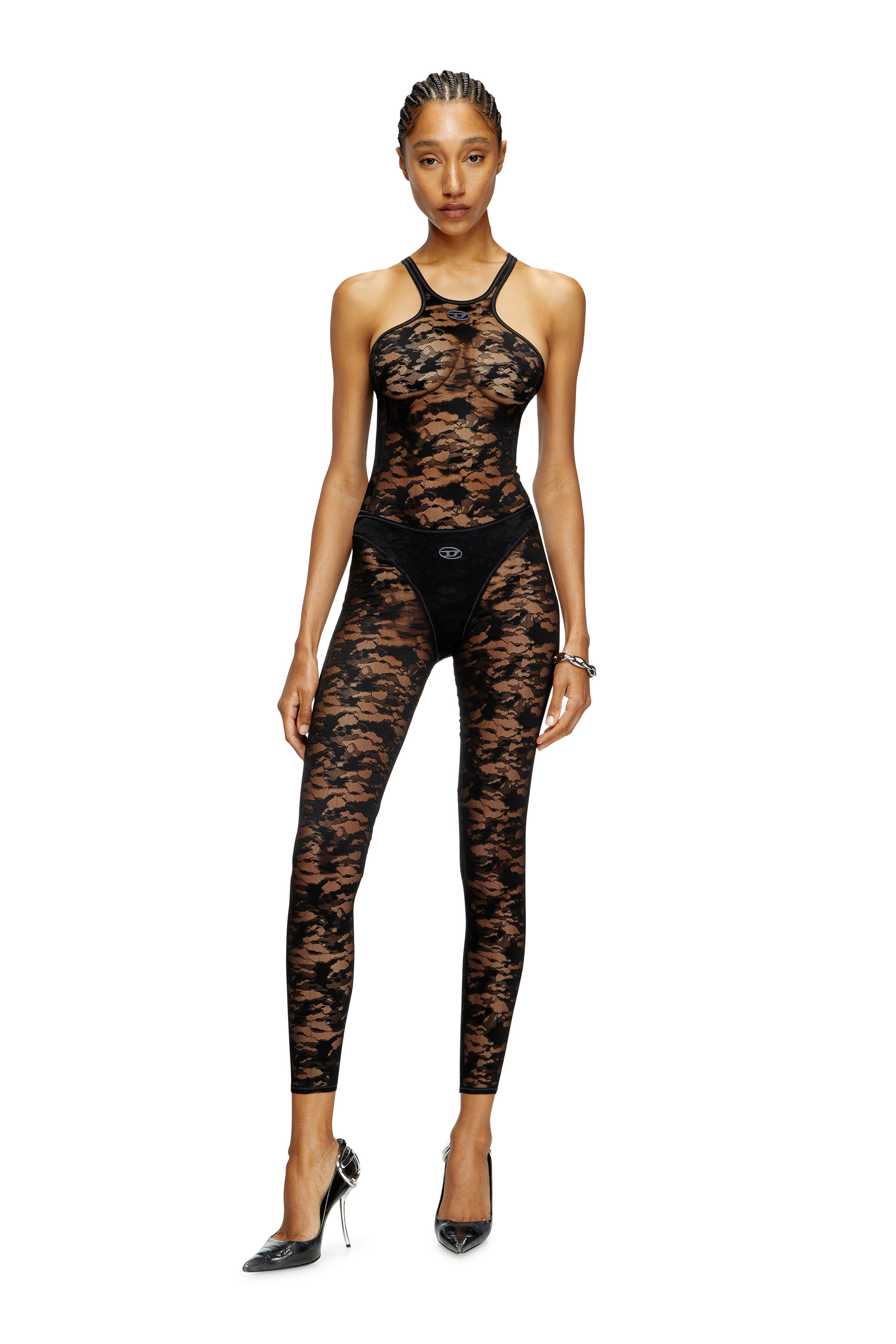Diesel - CLAIRE-UTLT, Leggings in pizzo camouflage Donna in Nero - 1