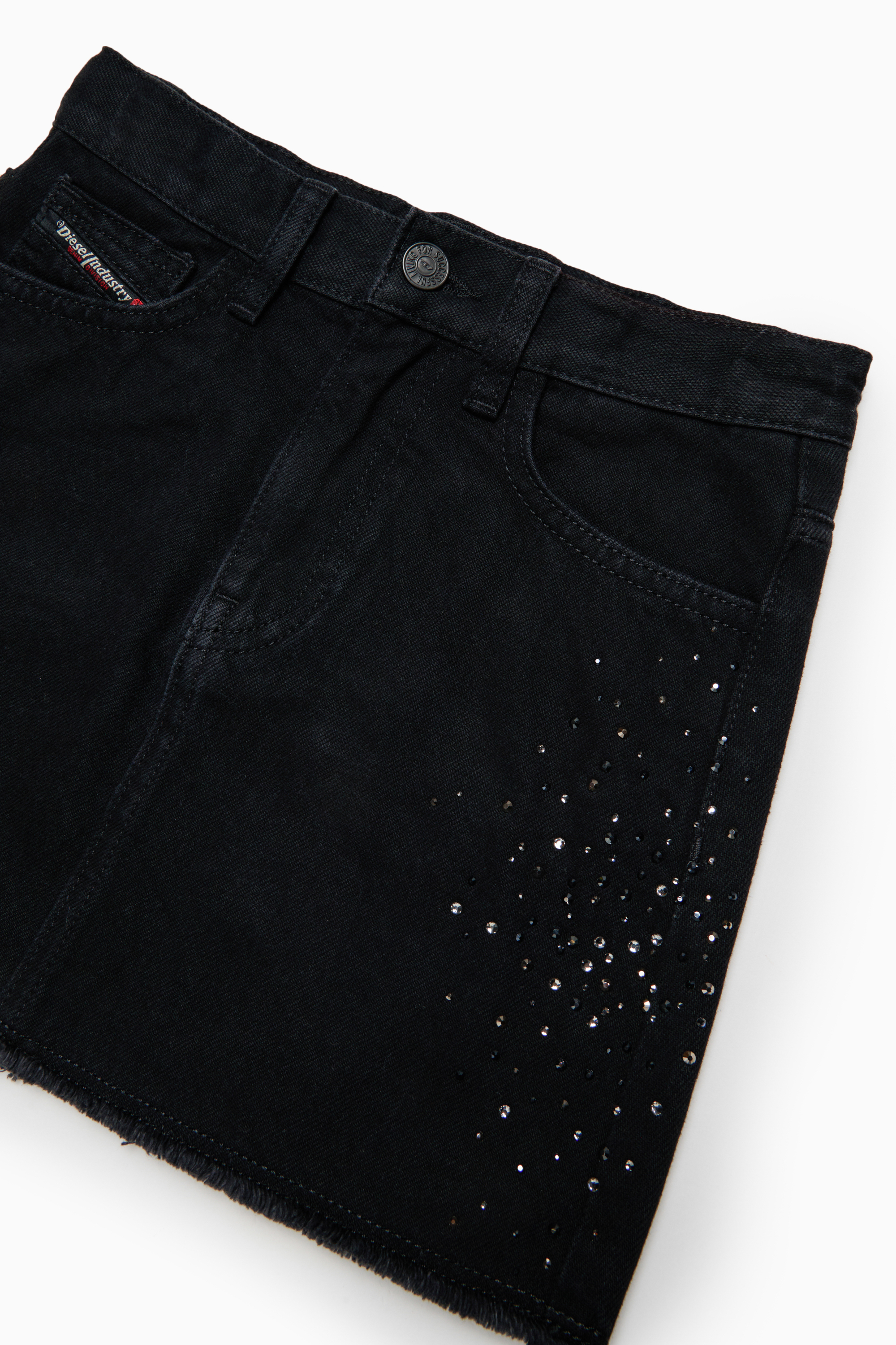 Diesel - GIANNA-SP, Minigonna in denim a taglio vivo con strass Donna in Nero - 3