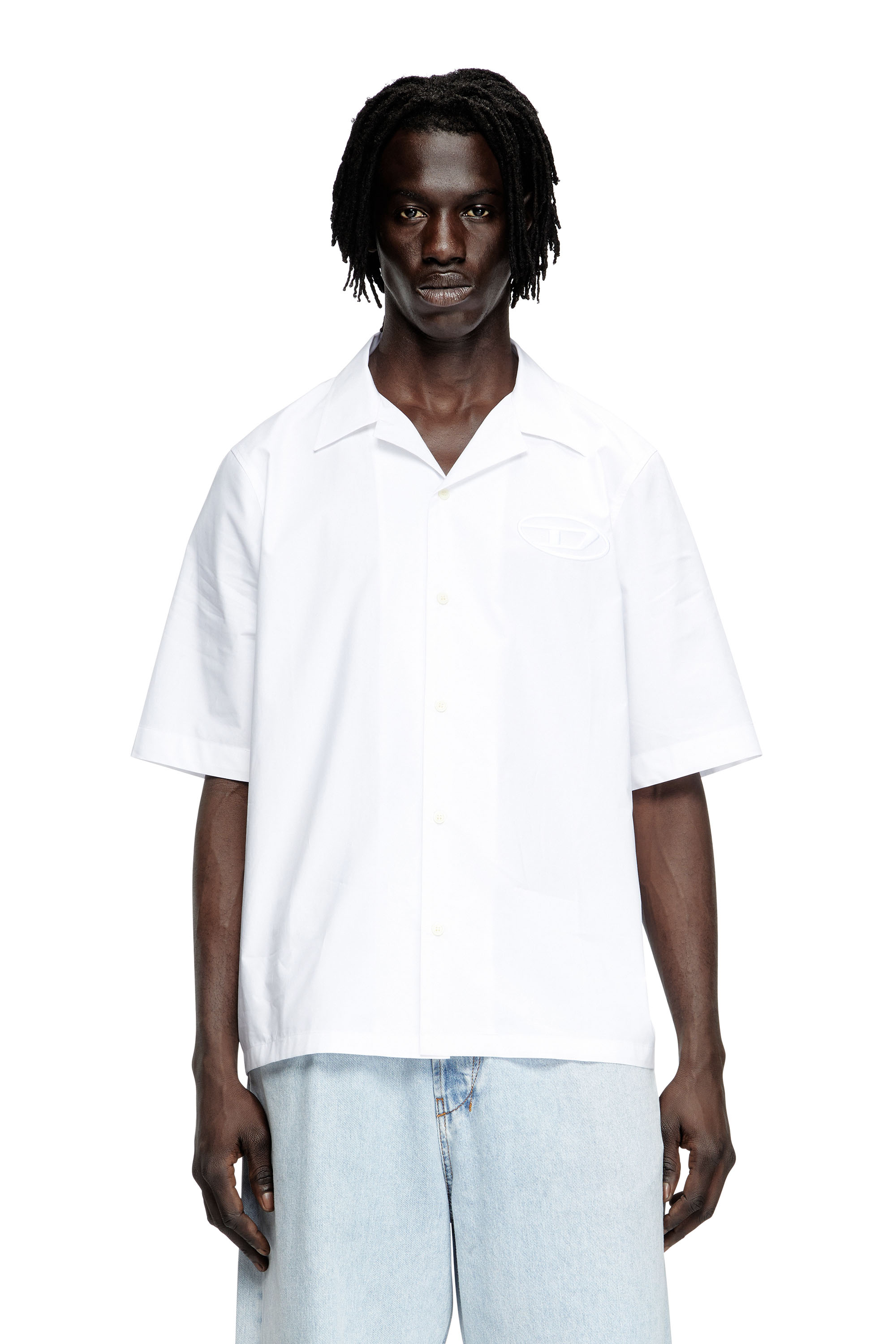 Diesel - S-MAC-PCAL, Camicia bowling con logo Oval D Uomo in Bianco - 1