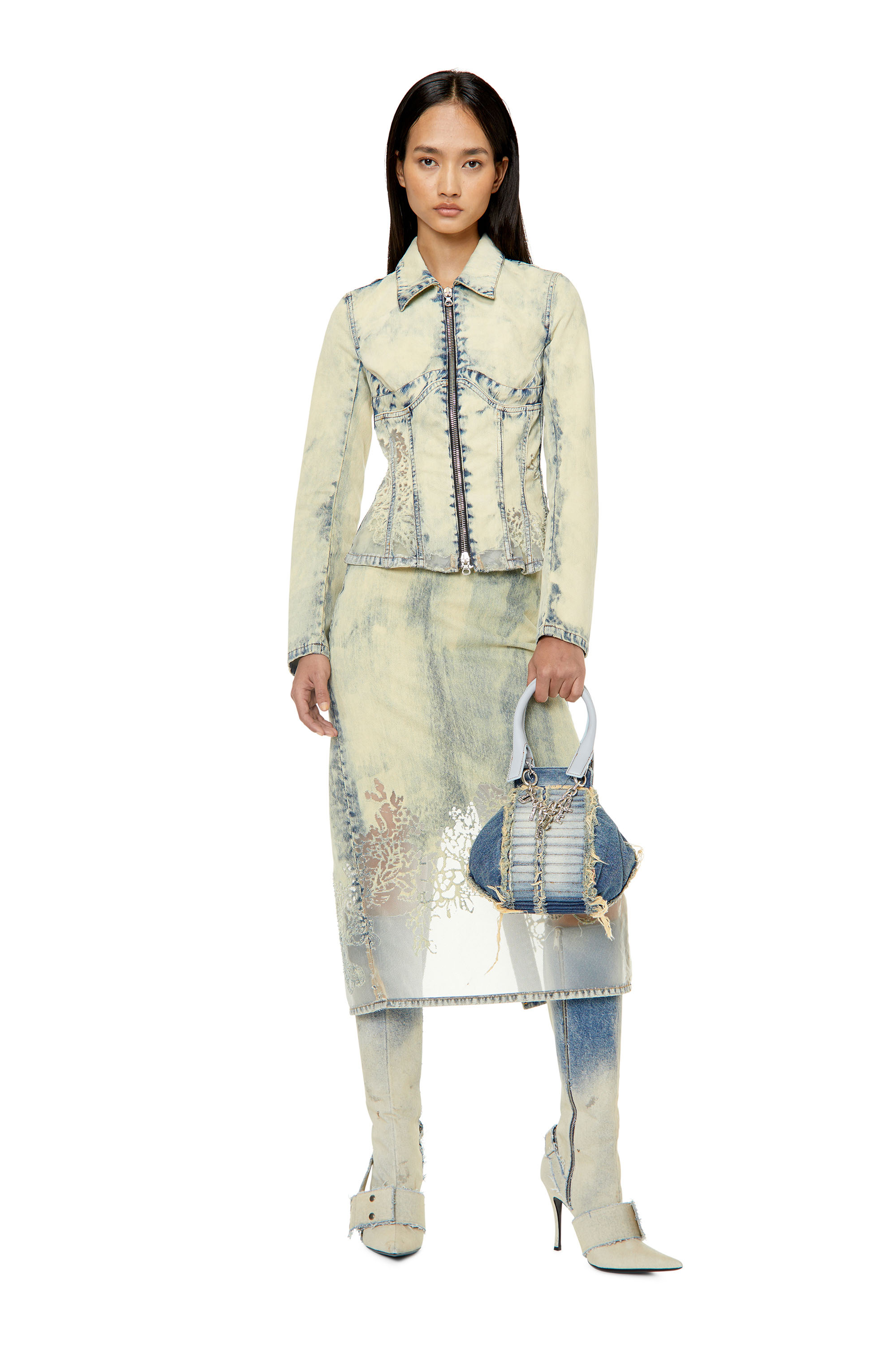 Diesel - DE-MILLY-FSC, Giacca trucker slim fit effetto pizzo Donna in Blu - 1