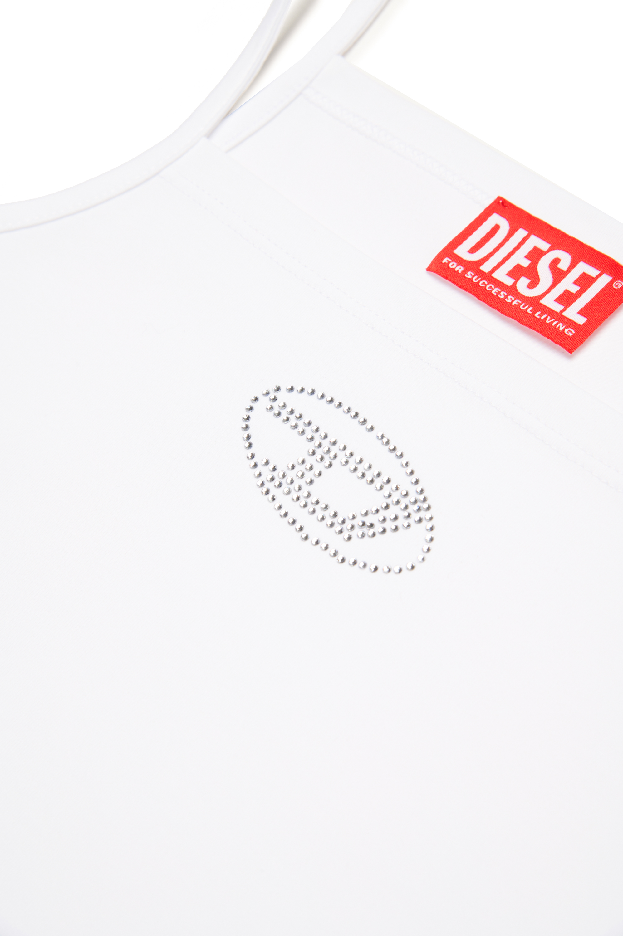 Diesel - TRIND, Top a sottoveste con logo Oval D in cristalli Donna in Bianco - 4