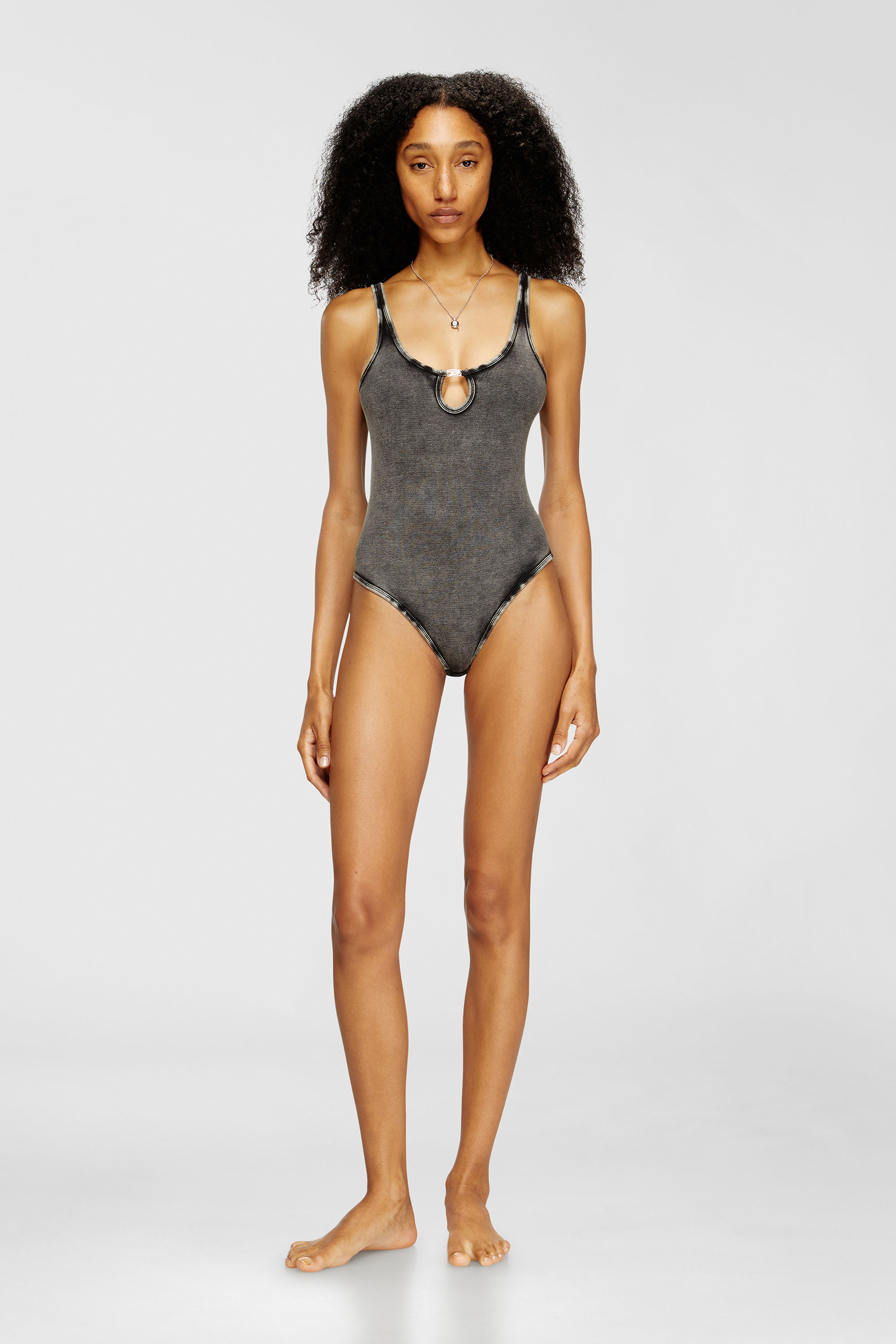 Diesel - MAURA-DNM, Body in cotone stretch effetto marmorizzato Donna in Grigio - 1