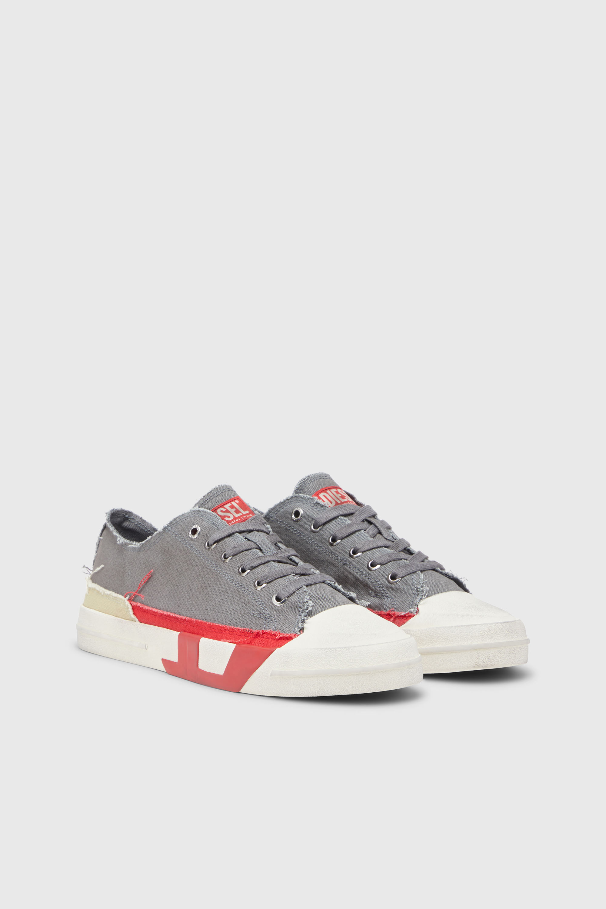 Diesel - S-D-VERSE LOW, Man's S-D-Verse-Dirty-effect canvas sneakers in Grey - 2