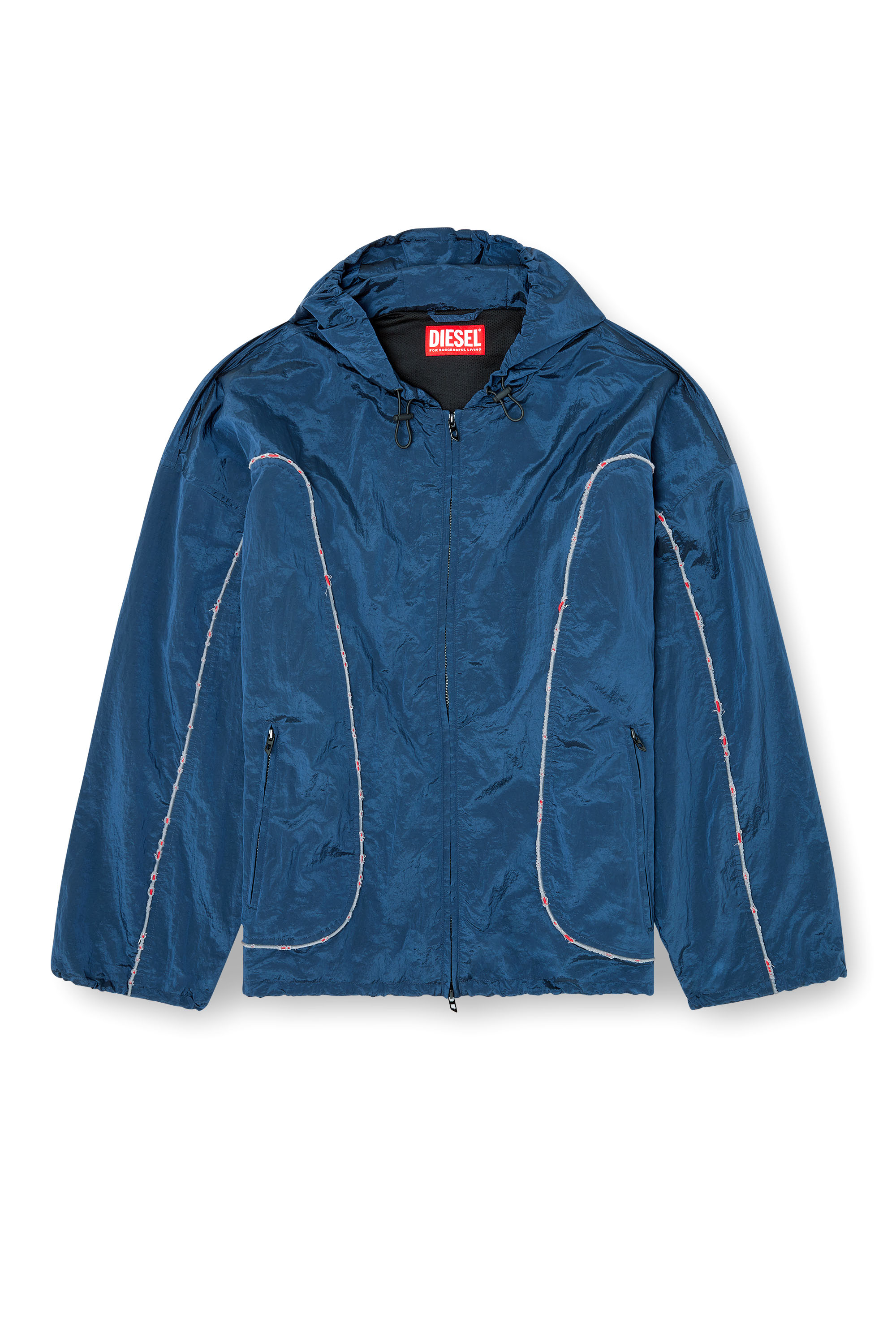 Diesel - J-ANTHEIT, Man's Windbreaker with destroyed piping in Blue - 3