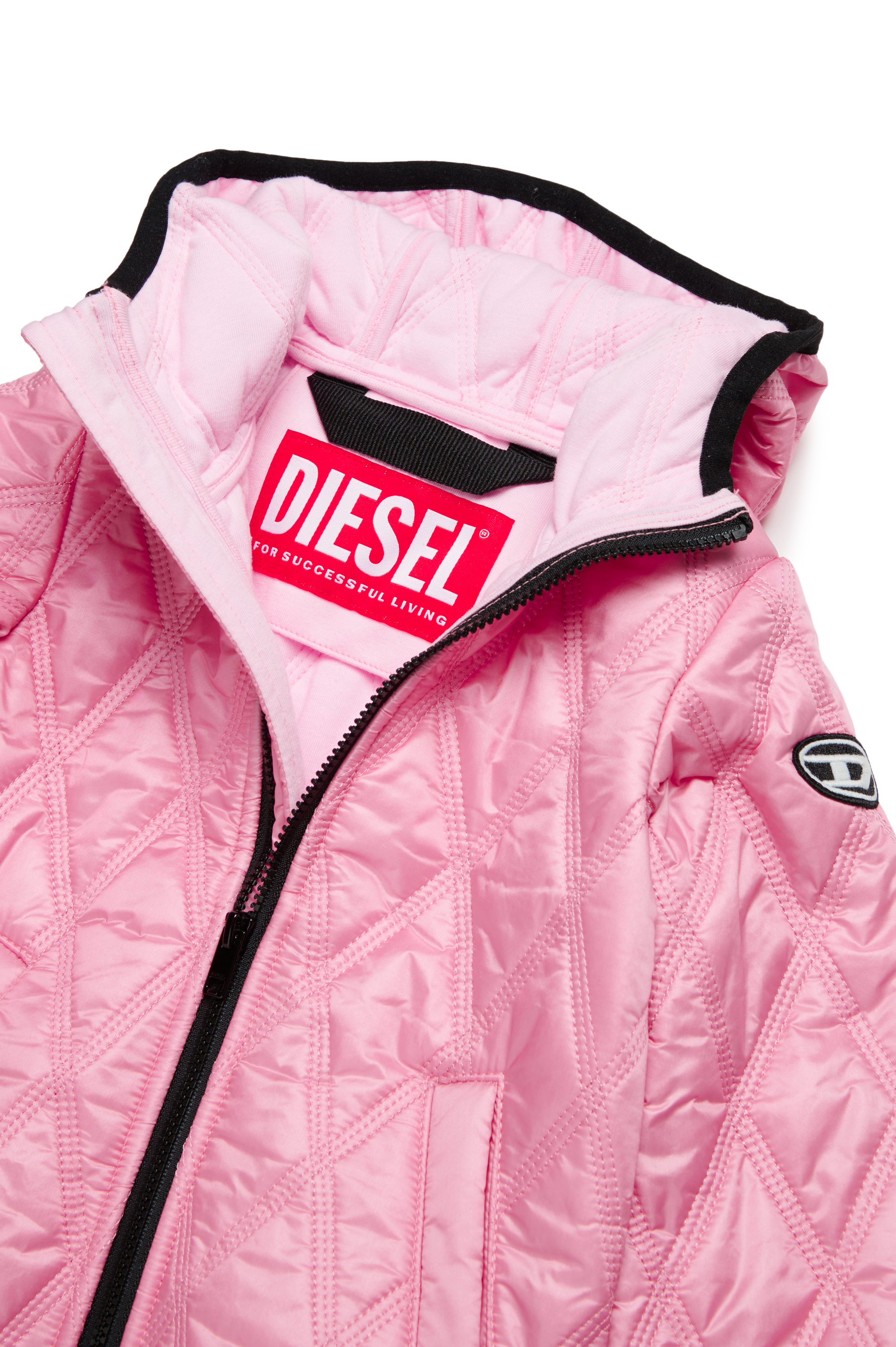 Diesel - JFOKKERB, Unisex Giacca trapuntata con cappuccio e patch Oval D in Rosa - Image 4
