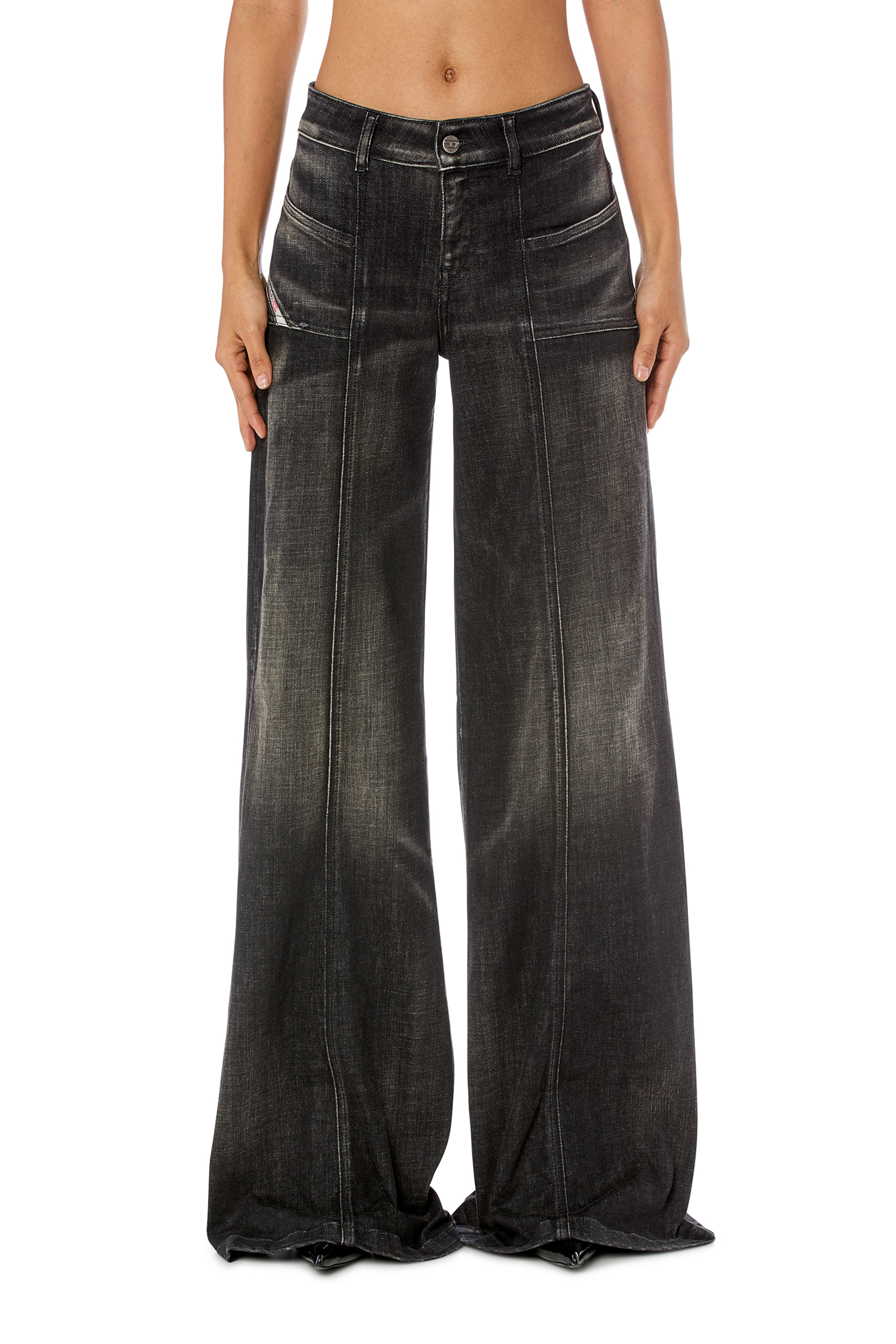 Diesel - Flare Jeans D-Akii 09J49 Donna, Nero/Grigio scuro - Image 1