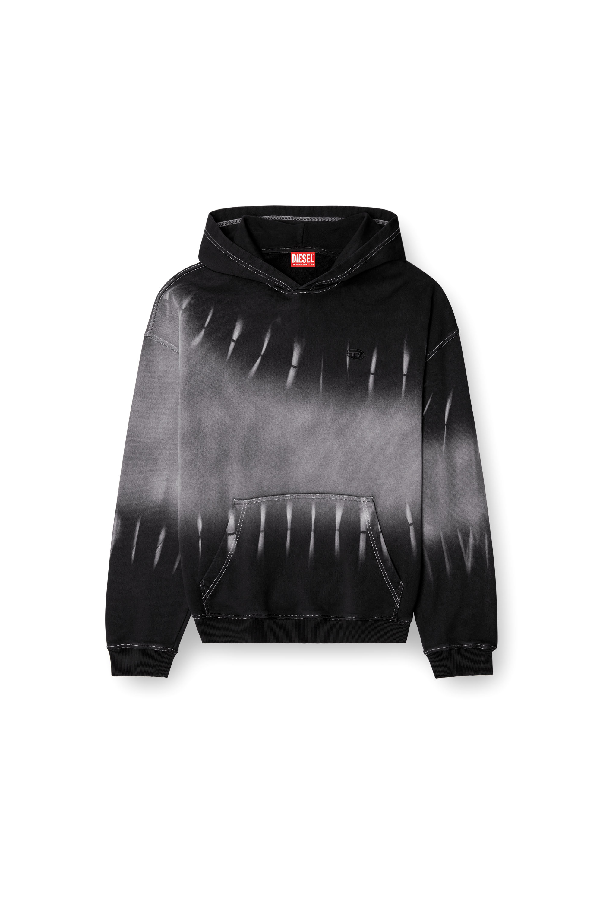 Diesel - S-BOXT-HOOD-R2, Hoodie tie-dye con stampa logo Uomo in Nero - 3