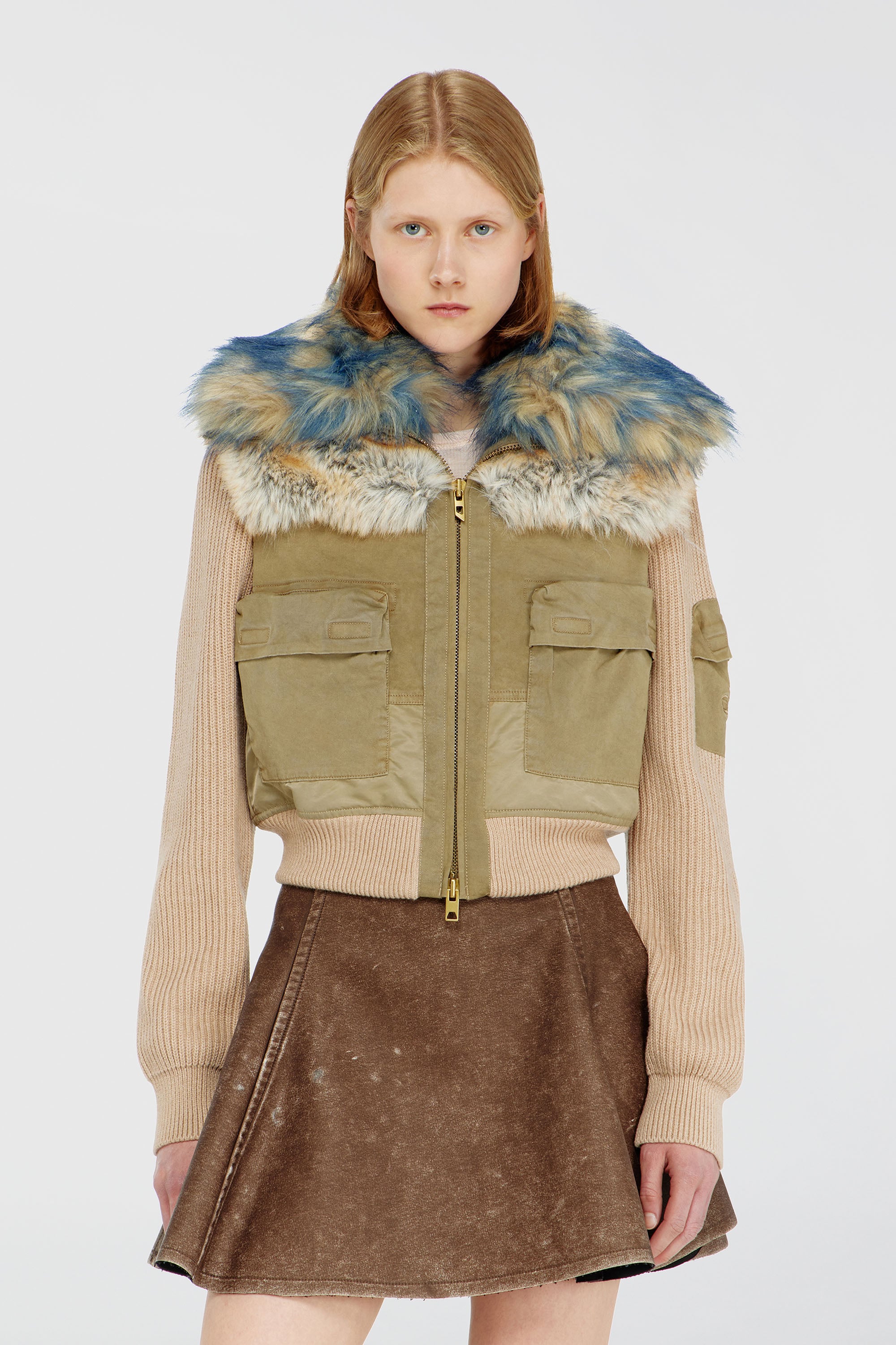 Diesel - G-USTAV, Bomber con bordi a costine e inserti effetto peluche Donna in Beige - 1
