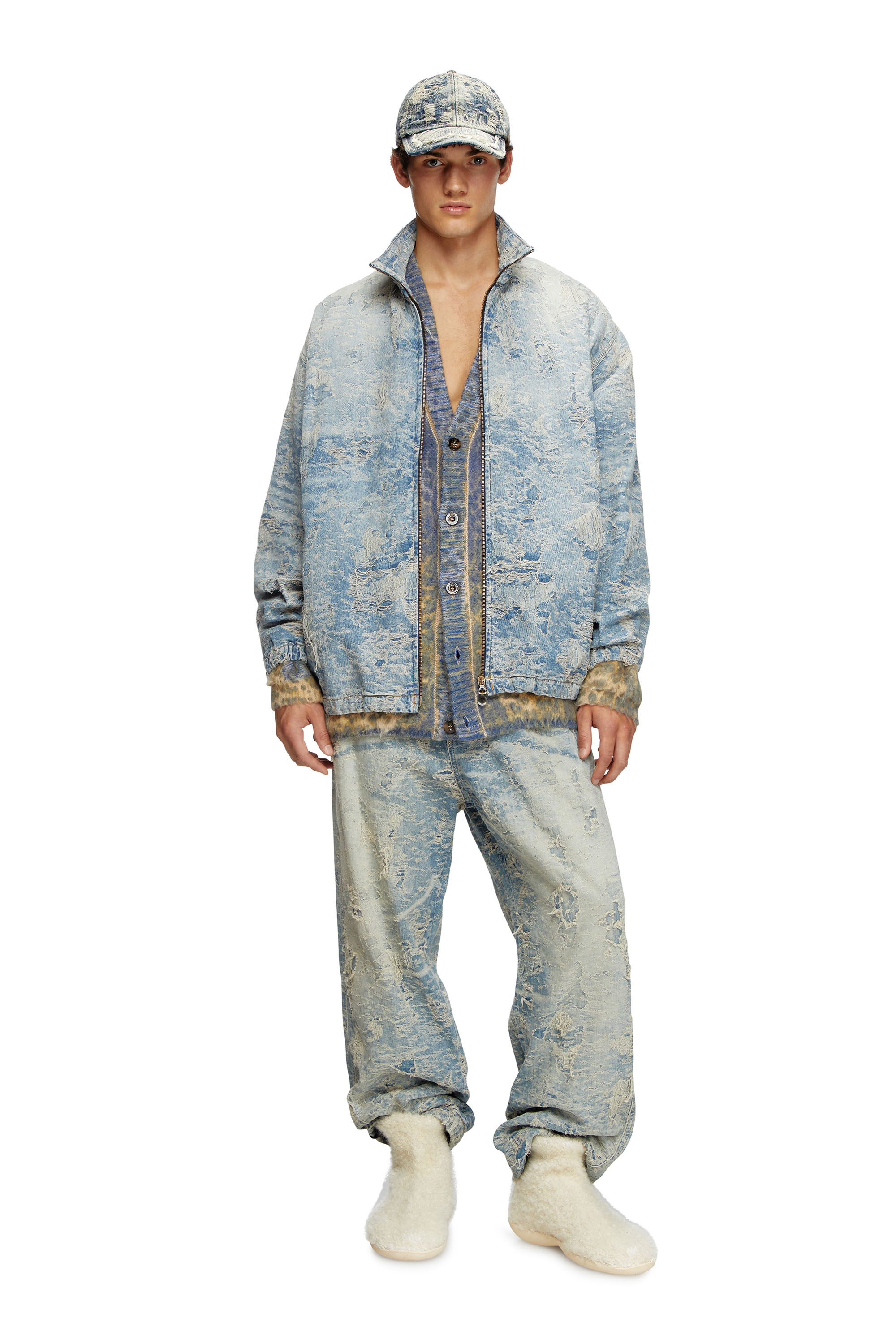 Diesel - D-KRAP-FSF, Giacca con zip in denim jacquard effetto dirty Unisex in Blu - 5