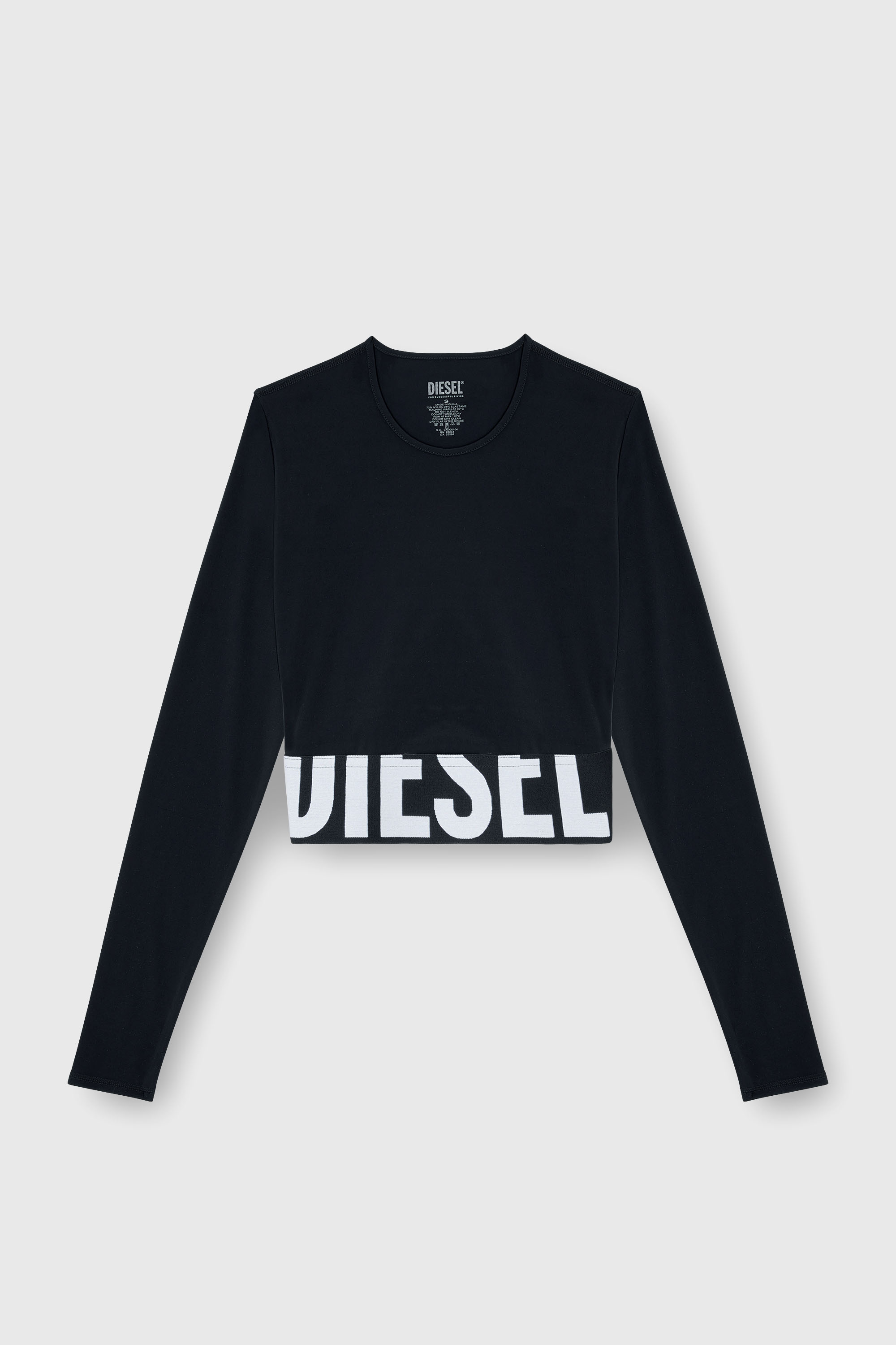 Diesel - MELISSA-D-POP, Crop top in microfibra con logo tagliato Donna in Nero - 2