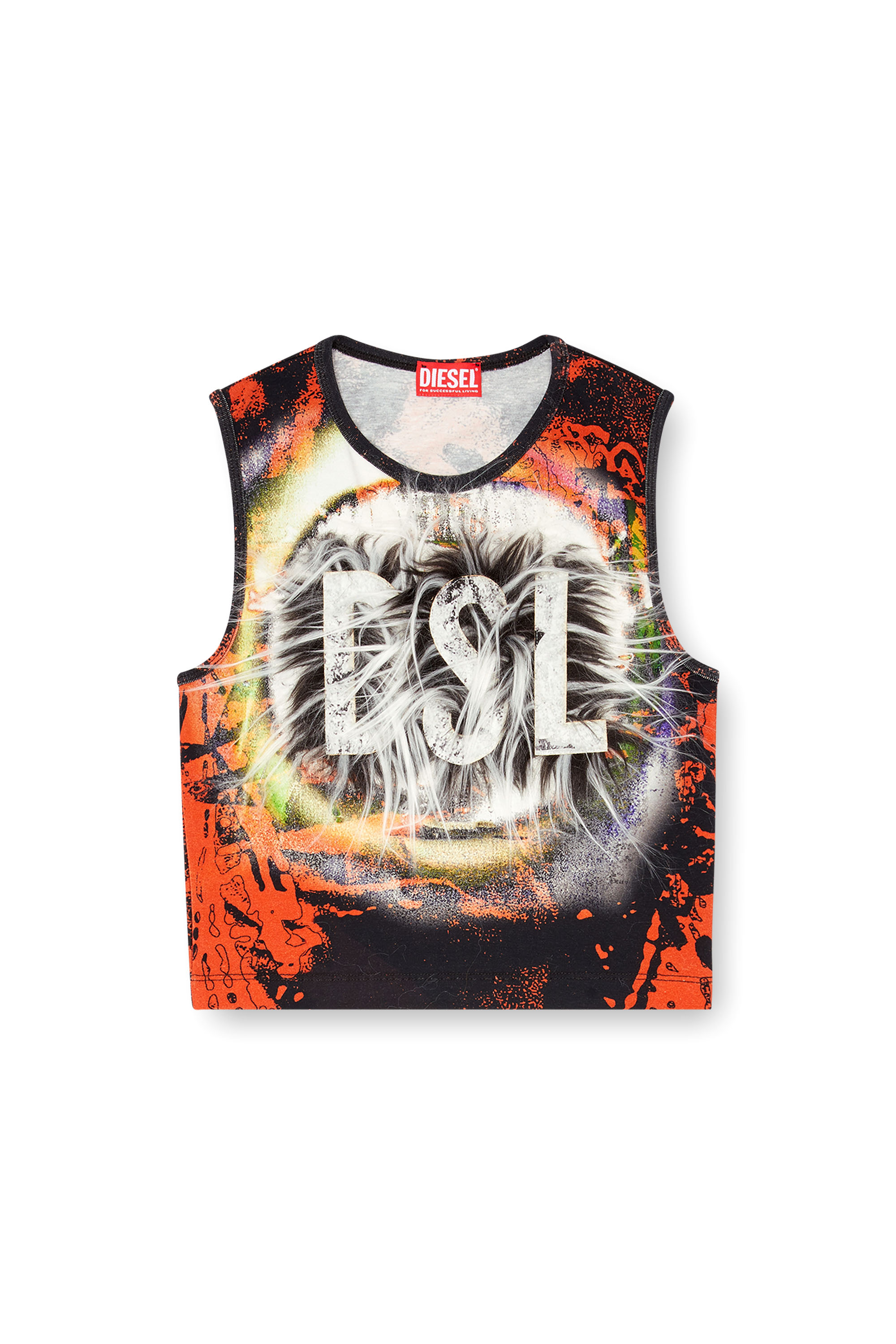 Diesel - T-GRAFITE, Woman's Cropped tank top with fuzzy logo in Multicolor/Black - 3