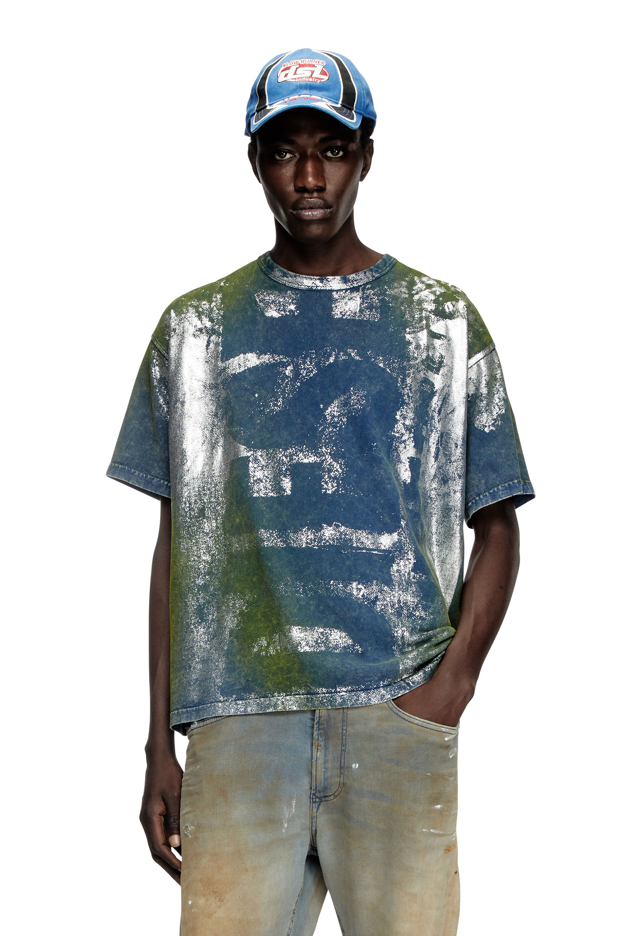 Diesel - T-BOXT-R2, T-shirt con logo ed effetti metallizzati Uomo in Blu - 1