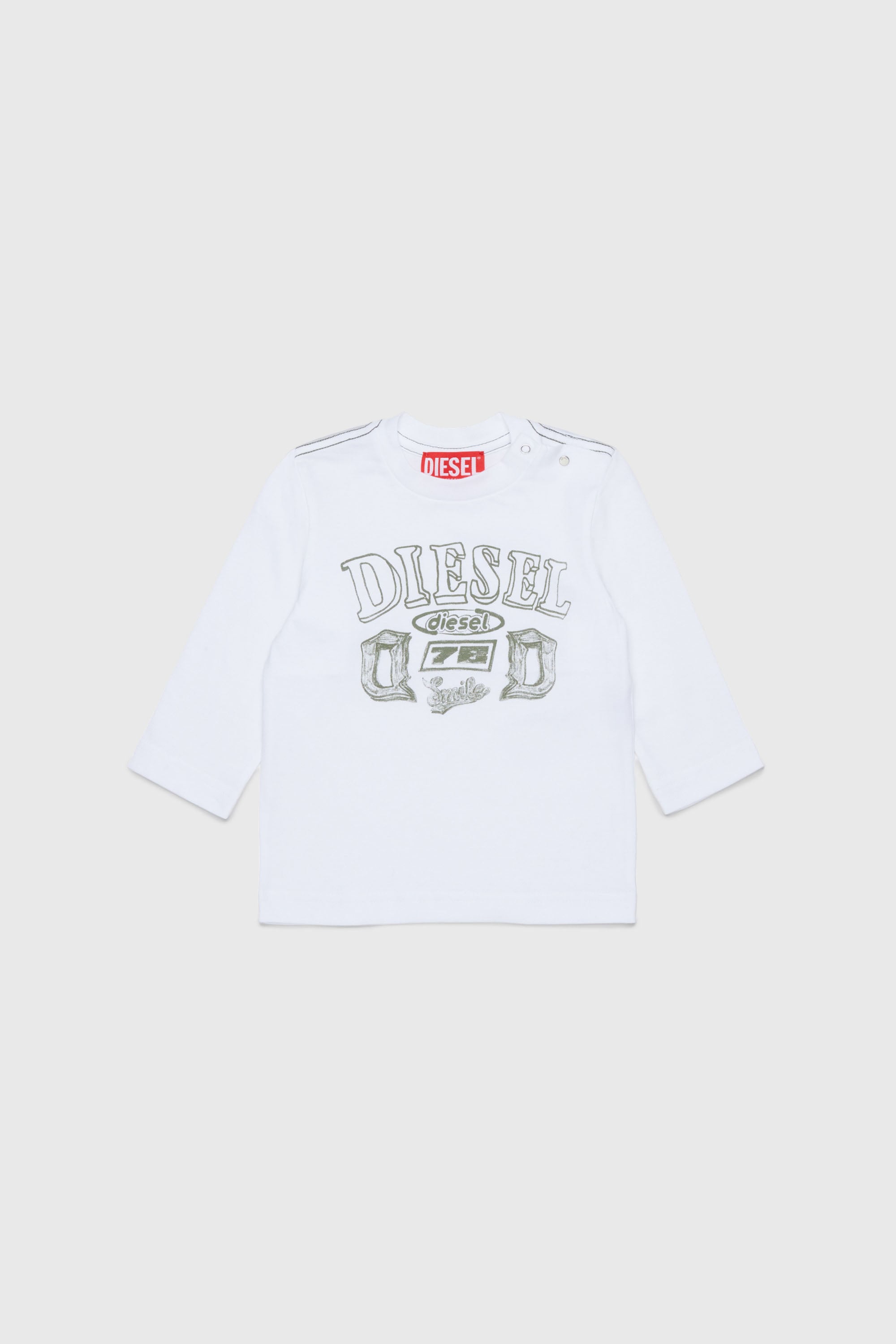 Diesel - TBANB, T-shirt a manica lunga con stampa logo Uomo in Bianco - 1