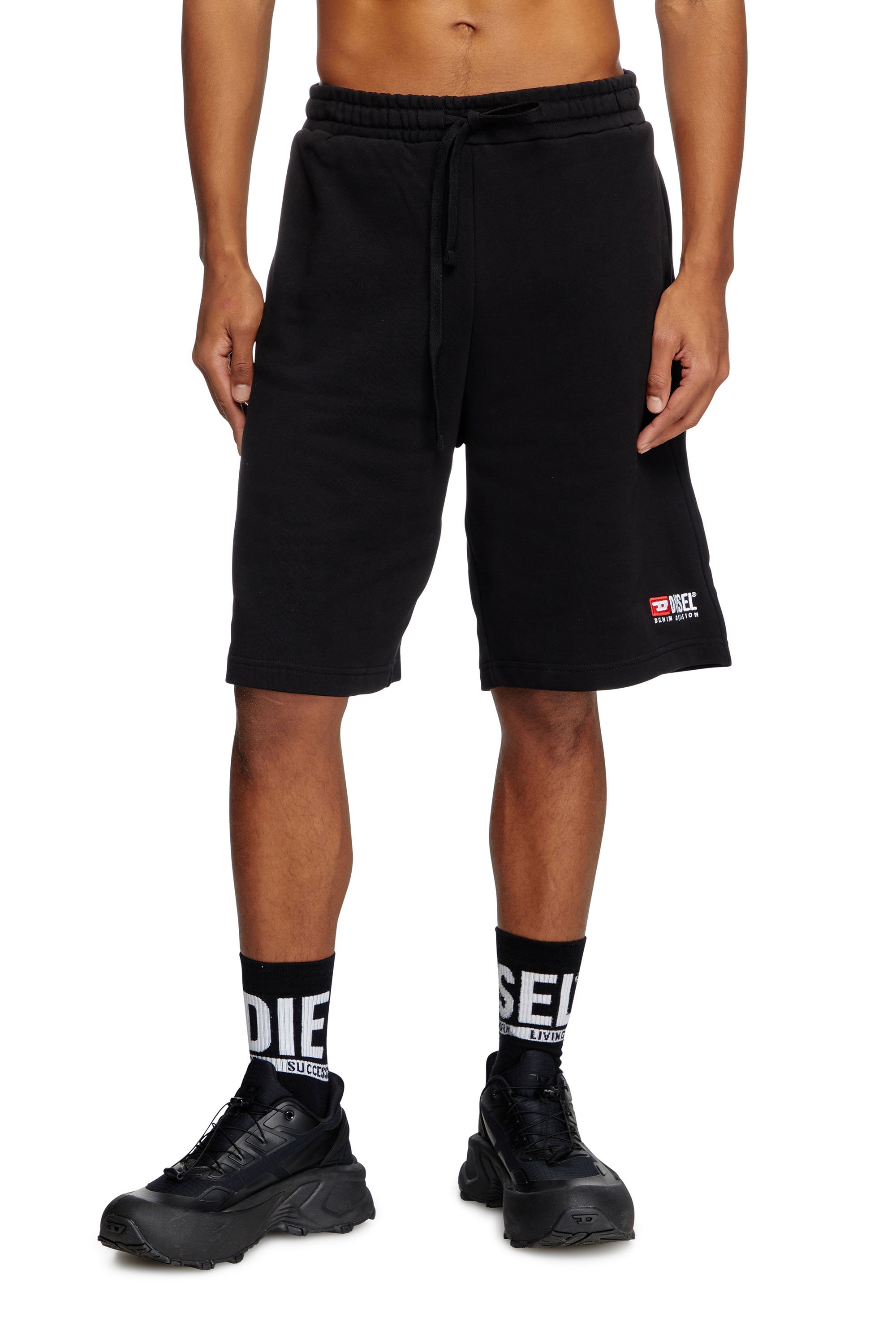 Diesel - P-CROWN-DIV, Shorts sportivi con logo ricamato Uomo in Nero - 1